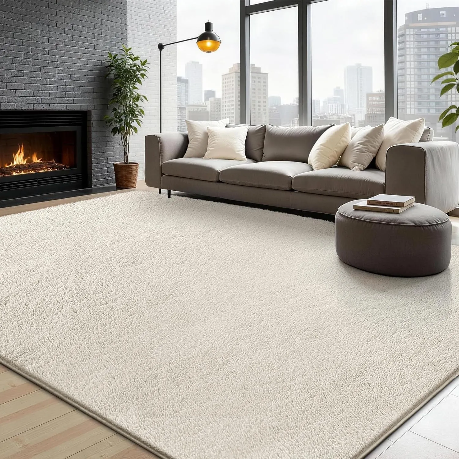 XSIVOD Moderner Teppich Wohnzimmer Kurzflor 120x160 cm Cremeweiß, Waschbar