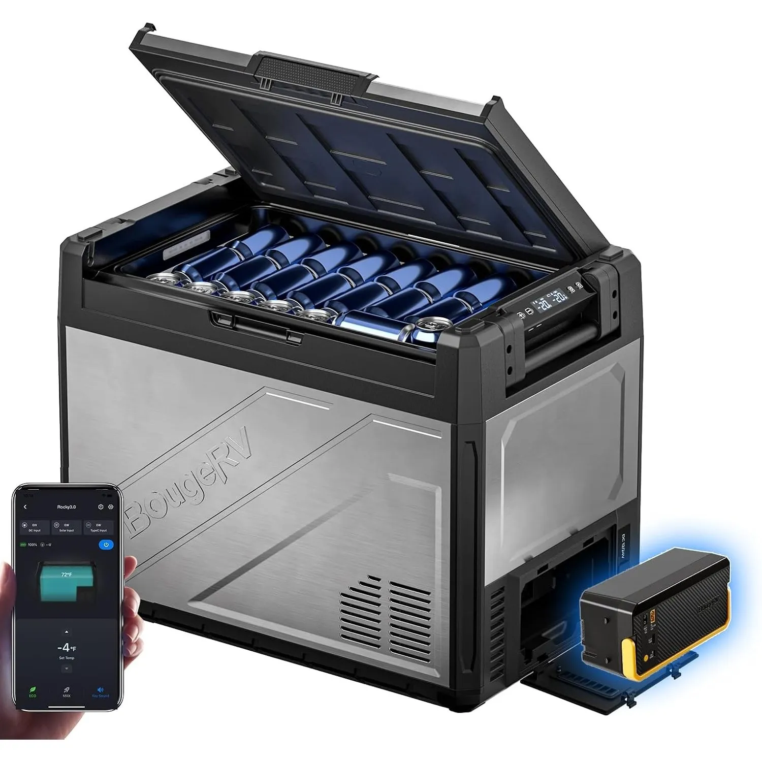BougeRV Rocky V3.0 Dual Zonen Auto Kühlbox 65L mit Akku 240Wh, -20℃~20℃