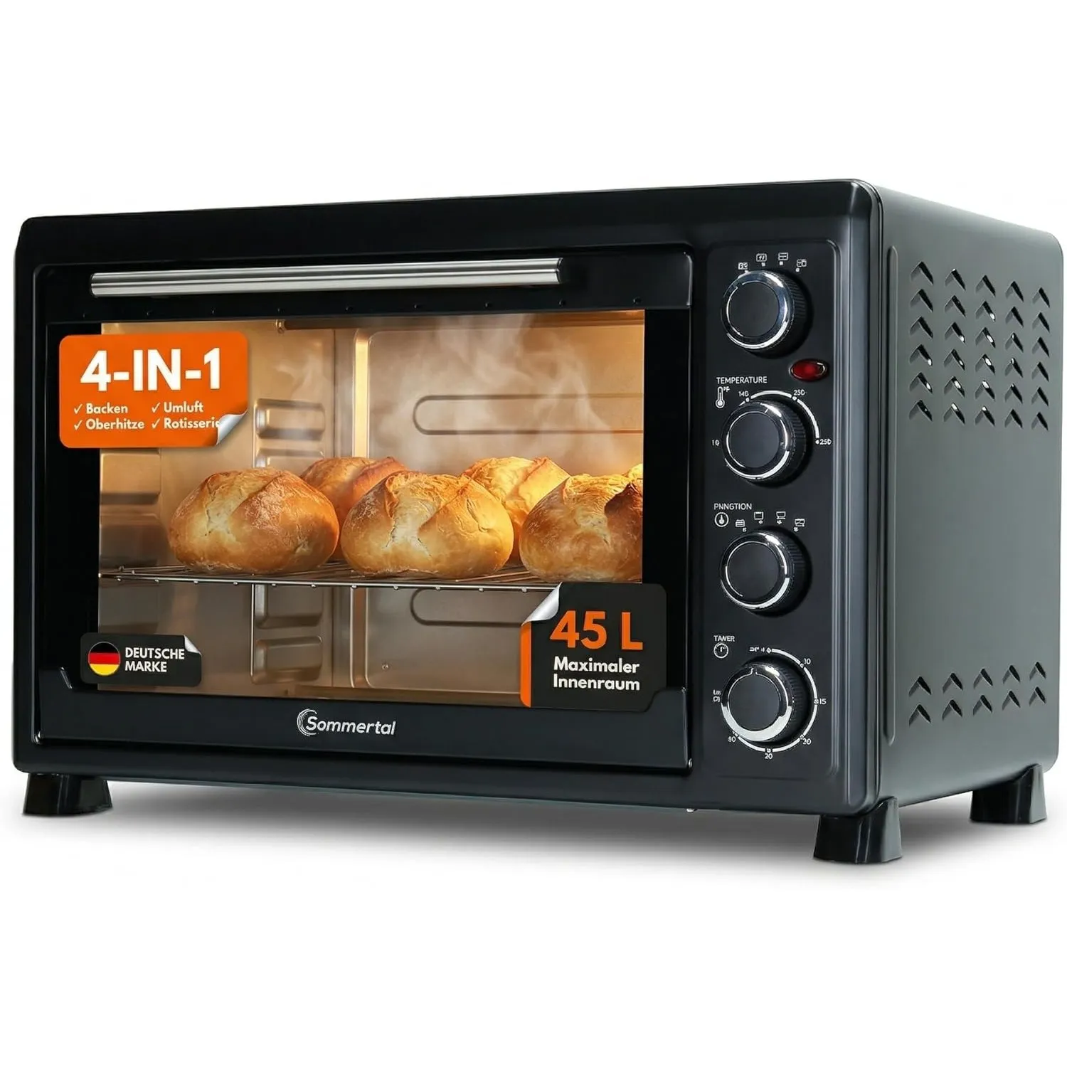 Sommertal Minibackofen 45L | 2000W, Drehspieß, Umluft, 100-230°C, 60min