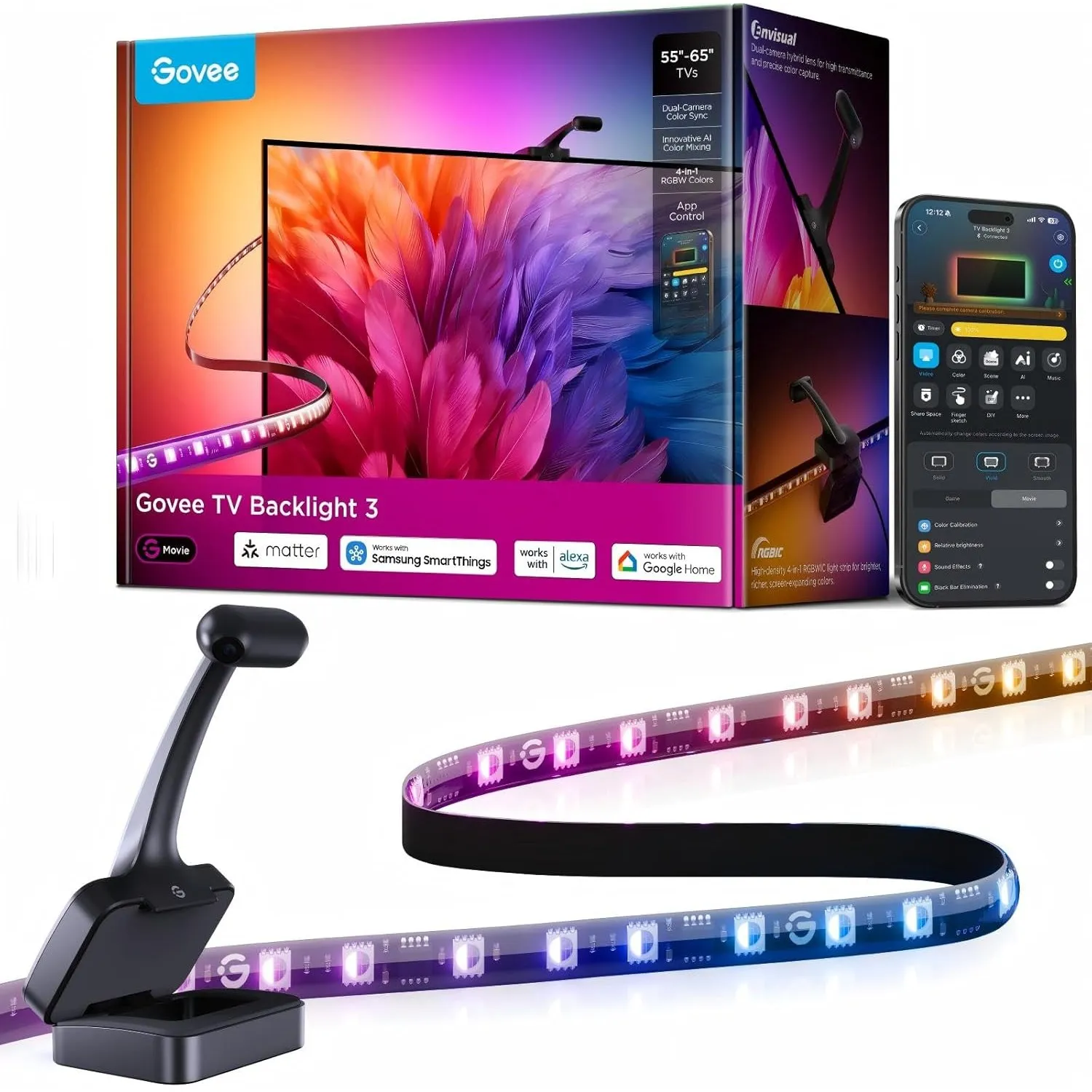 Govee TV Hintergrundbeleuchtung 3 Dual-Kamera 3.6M, RGBWIC TV Backlight