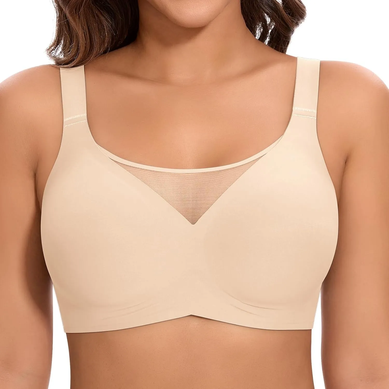 Jiuday BH Damen ohne Bügel Große Brüste Starker Halt Soft Jelly Bra Bügelloser Push Up Seitenträger BH Nahtloser Bequem…