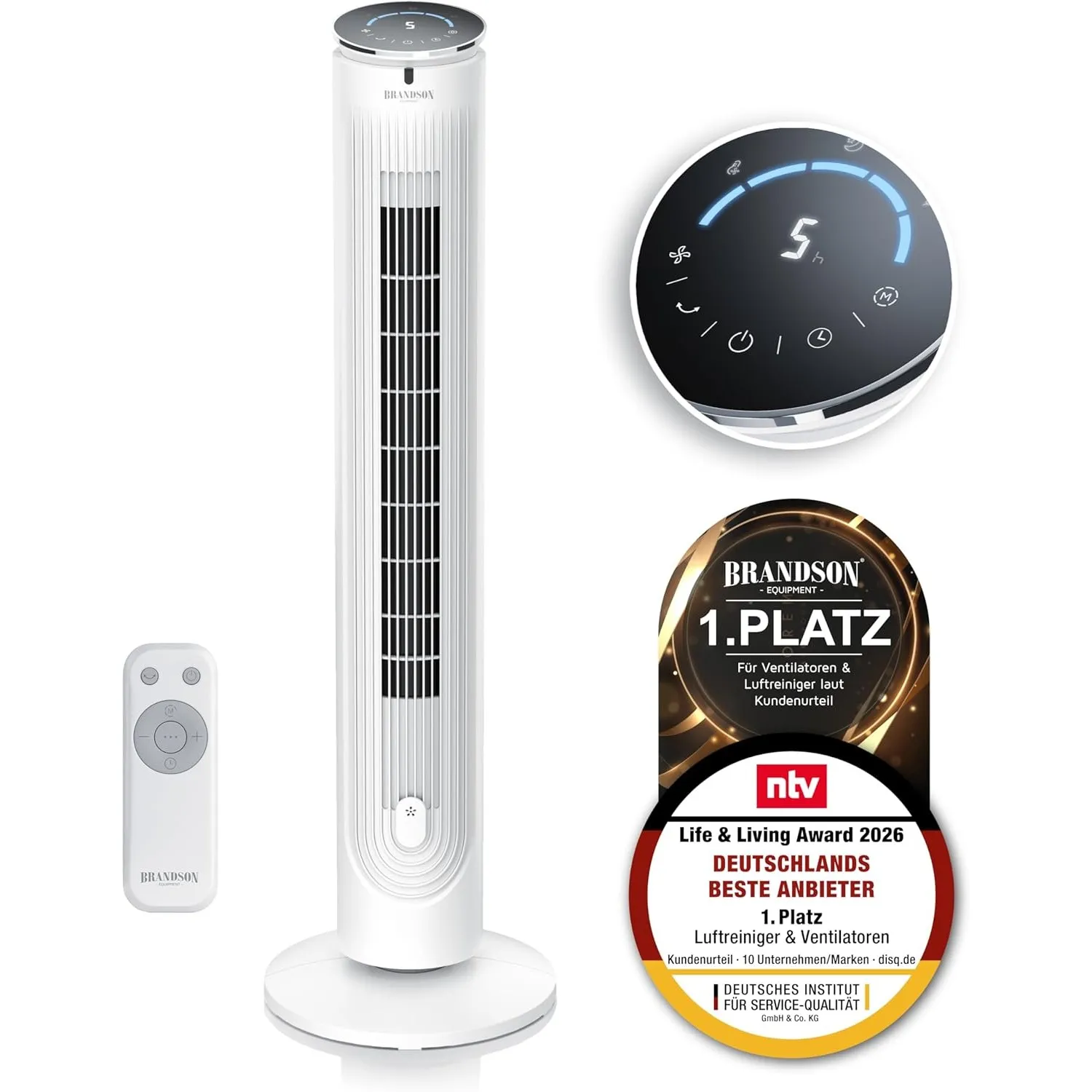 Brandson - Turmventilator mit Fernbedienung - Aromafach – sehr leise - Sieger Ventilatoren und Luftkühler 2026 - Sleep …