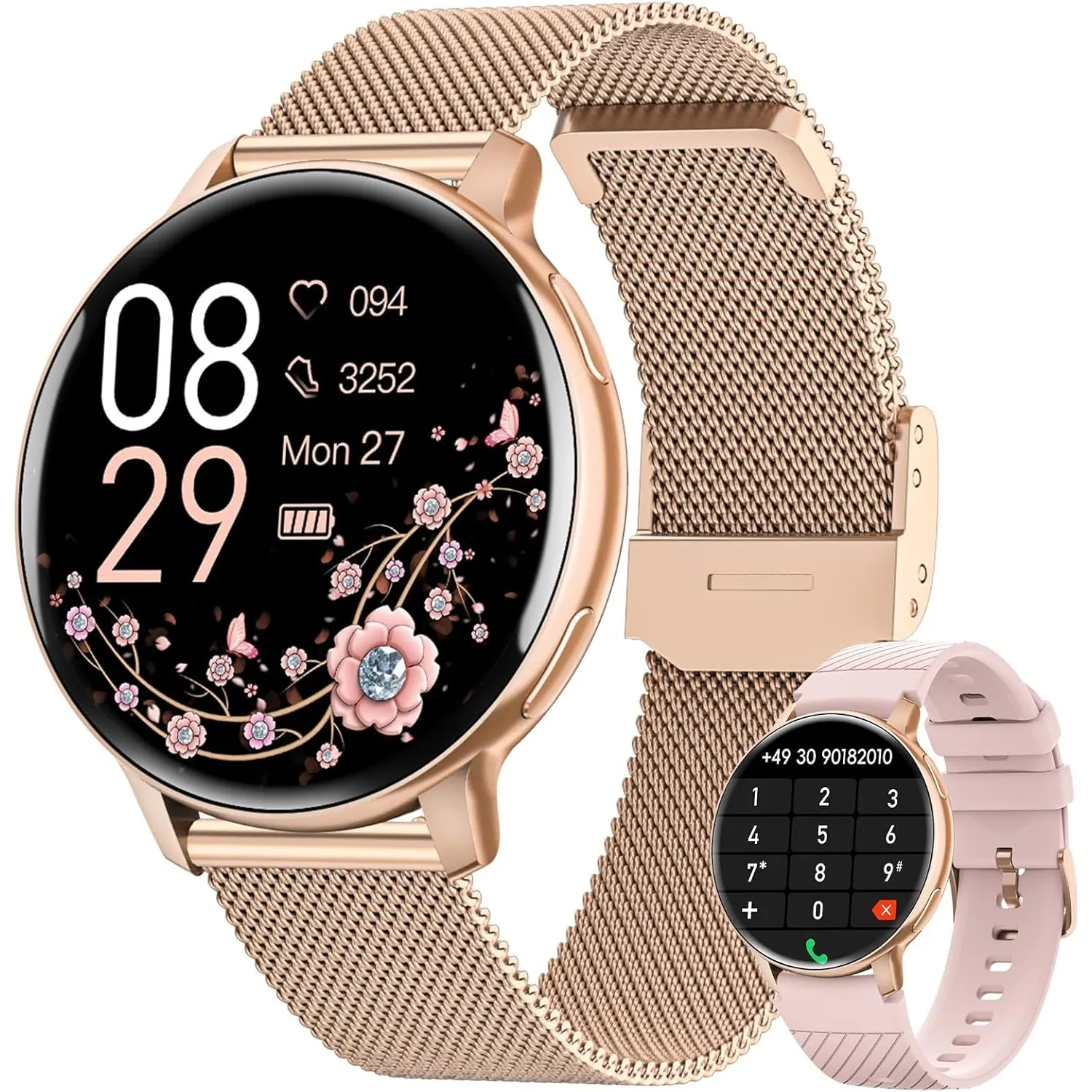 Smartwatch Damen Rund, 1.39" HD Fitnessuhr mit Telefonfunktion, 120+Sportmodi Herzfrequenz Schlafmonitor SpO2 Uhr Damen…
