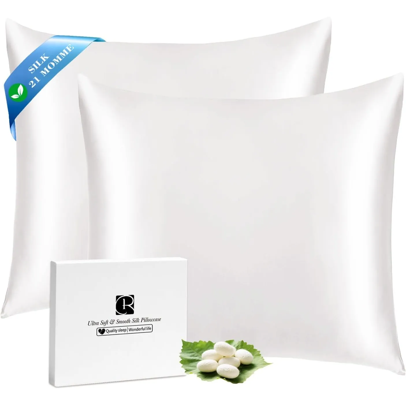 Ravmix Seidenkissenbezug 50x50 Maulbeerseide, für Haar & Haut, Elfenbein | 2er Set Silk Pillowcases mit verstecktem Rei…