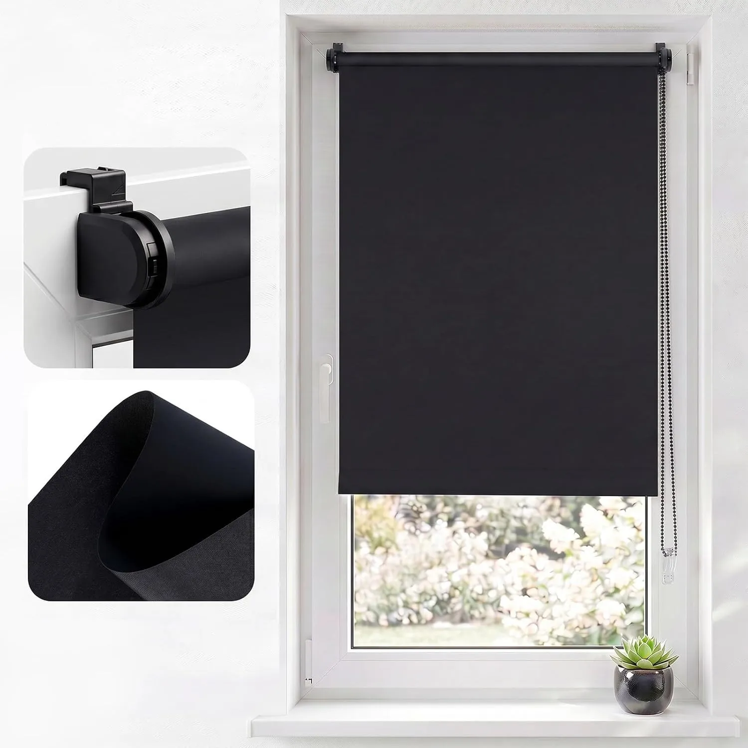 SALCAR Thermorollo ohne Bohren Klemmfix - Verdunkelungsrollo für Fenster & Tür, Seitenzugrollo mit 18mm Alurohr & Therm…