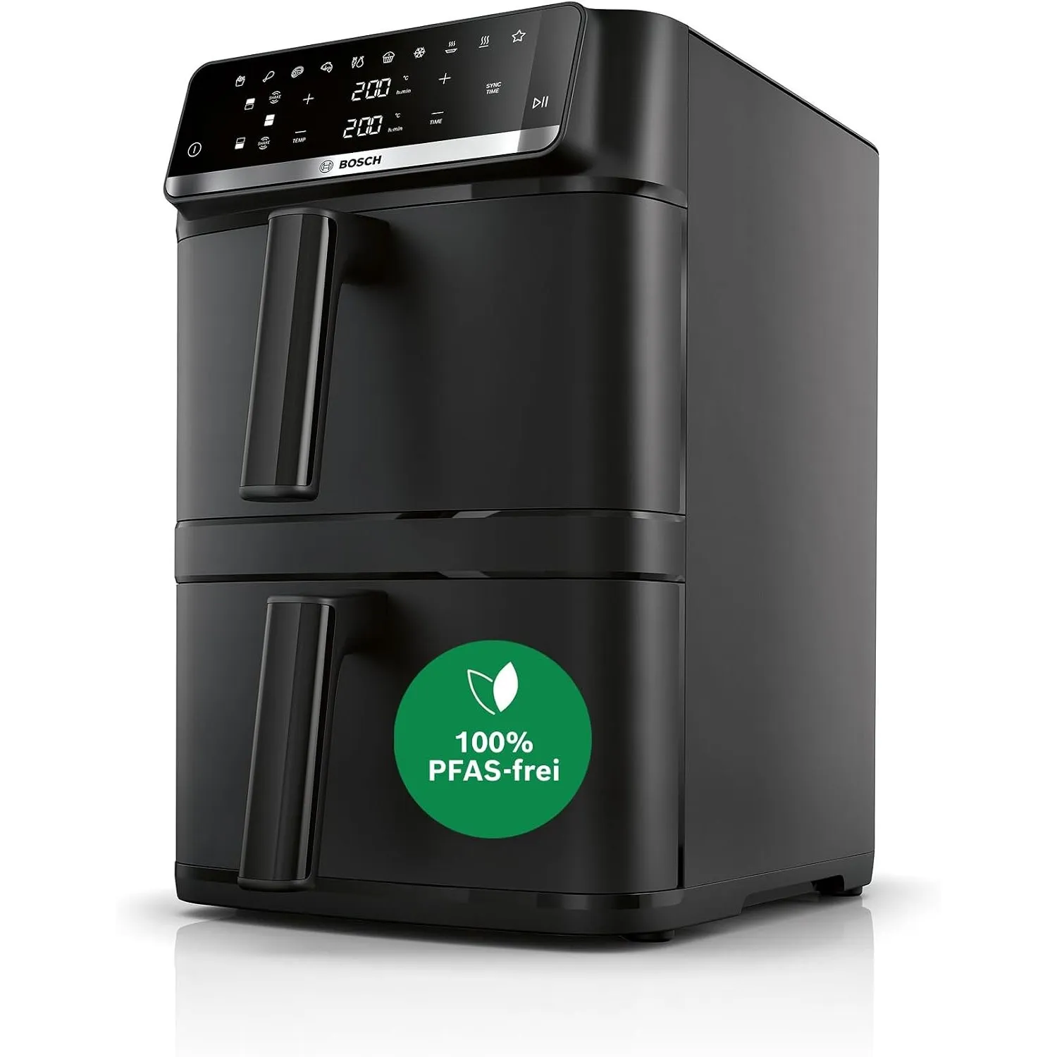 Bosch XXL Heißluftfritteuse, 12,0L Doppelkammer, platzsparend, 6 Programme, PFAS frei, schwarz, AirFryer Serie 6, MAFD6…