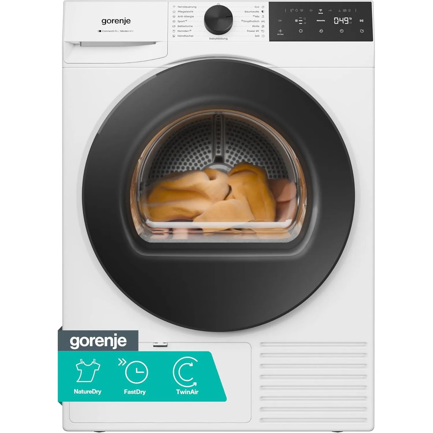 Gorenje D5G49D Trockner/Kondensation mit Wärmepumpe /9kg /15 Programme/ConnectLife/Made in EU/FastDry/TwinAir/Feuchtese…