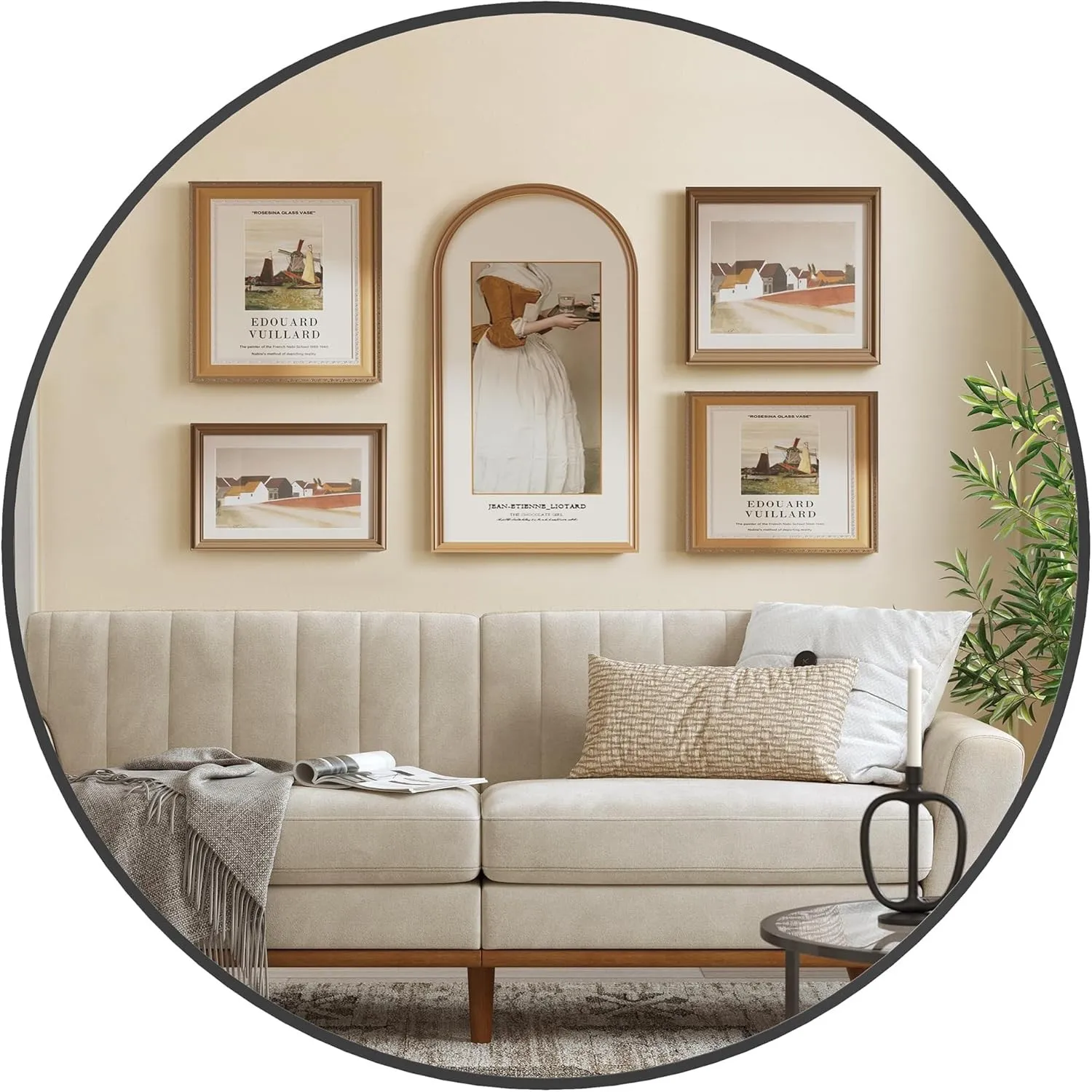 SONGMICS 91 cm d Spiegel rund, runder Spiegel, Wandspiegel, Metallrahmen, einfache Montage, modern, für Bad, Wohnzimmer…