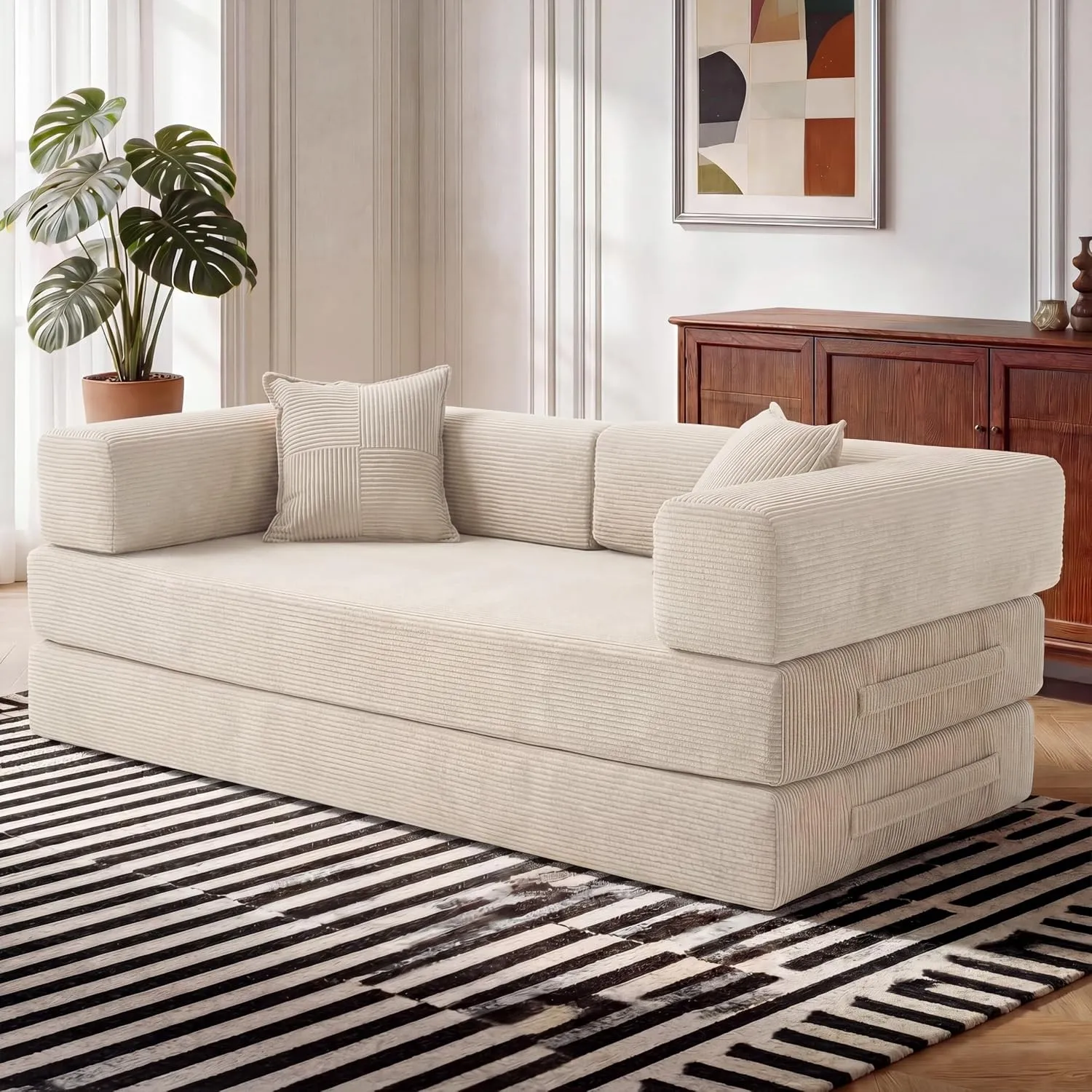 Vipbear Premium 5-in-1 Vielseitiges Rahmenloses Sofa, 160 cm, Ergonomisch Verwandelbarer 3-Sitzer mit Memory-Schaum, Au…