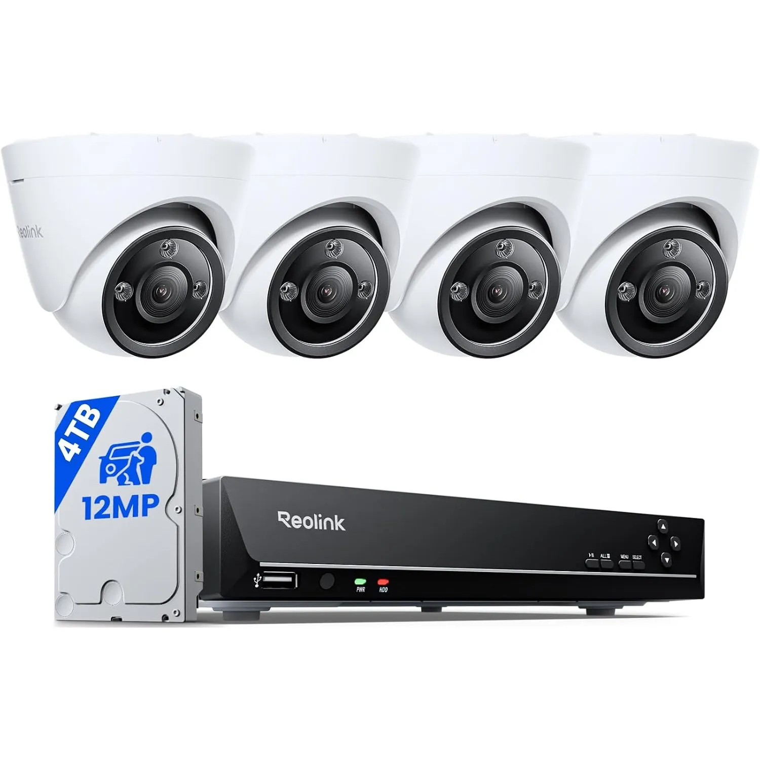 Reolink 12MP PoE Überwachungskamera Set Aussen, 8CH 4TB NVR, RLK8-1200D4-A