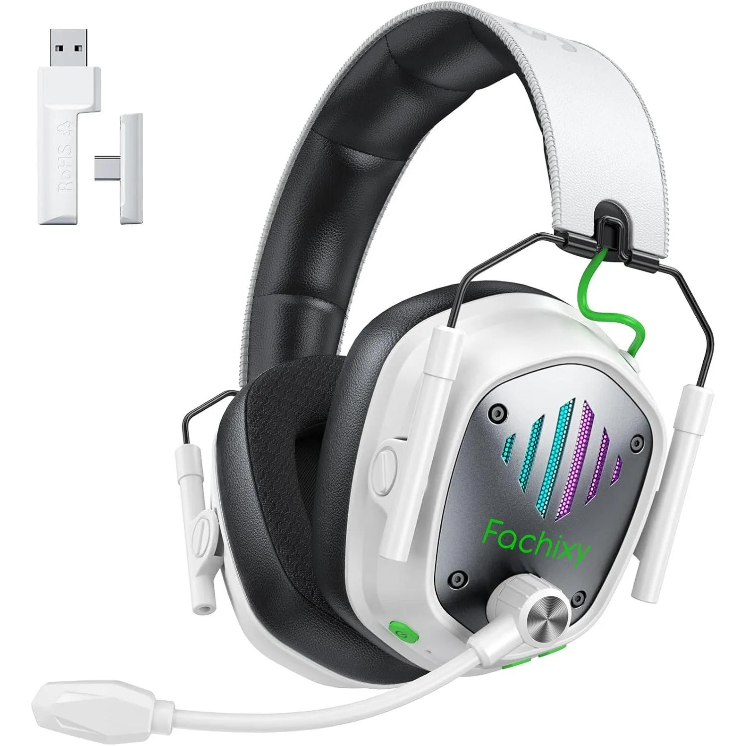 Fachixy Gaming Headset Wireless für PS4, PS5, Switch, PC, Mac, Laptop, 60H 2.4GHz Gaming Headset mit Noise Cancelling M…