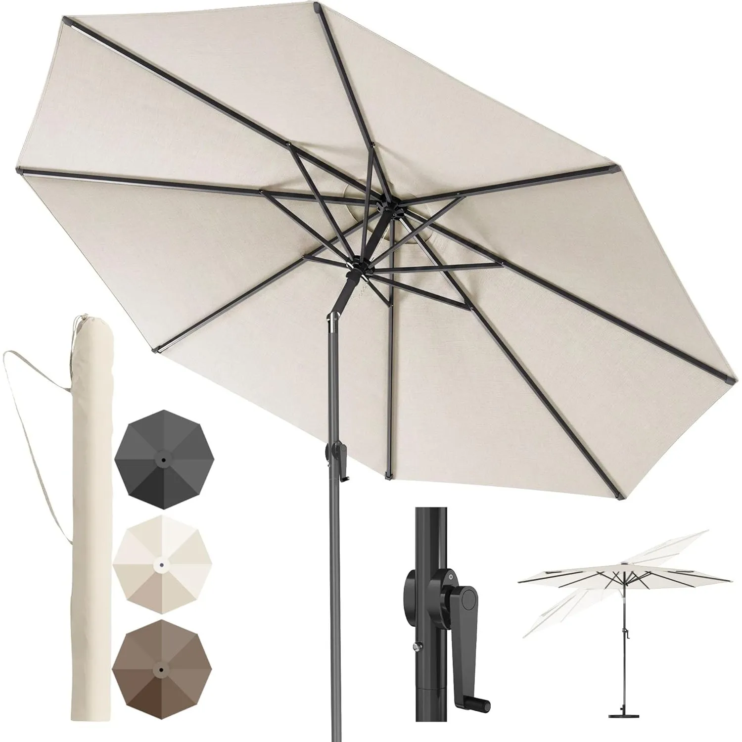 4smile Sonnenschirm 300 cm mit Kurbel, UV 50+ Schutz, Beige | Großer Sonnenschirm Balkon für die Terrasse, 3 m Durchmes…