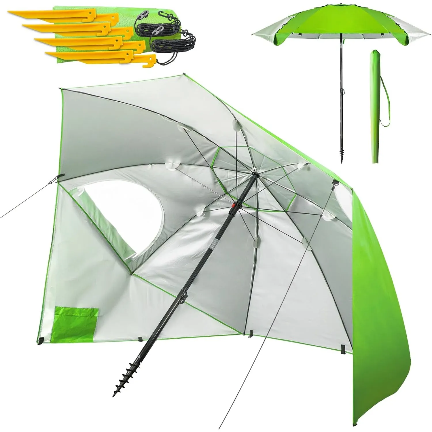 Menz Sonnenschirm Strand windfest stabil Ø 220 cm, Fb. Türkis | Funktionale UPF 50+ Sonnenschirm Muschel, Strandschirm …