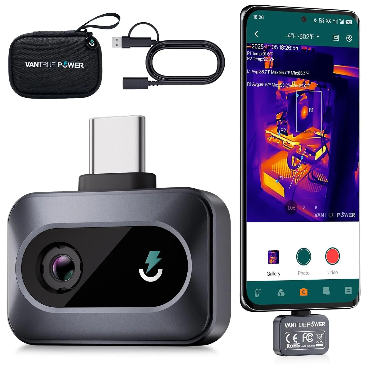 VANTRUE POWER TS1 Wärmebildkamera Thermal Camera für Android, Infrarotkamera Wärmebildkameras mit 512×384 Superauflösun…