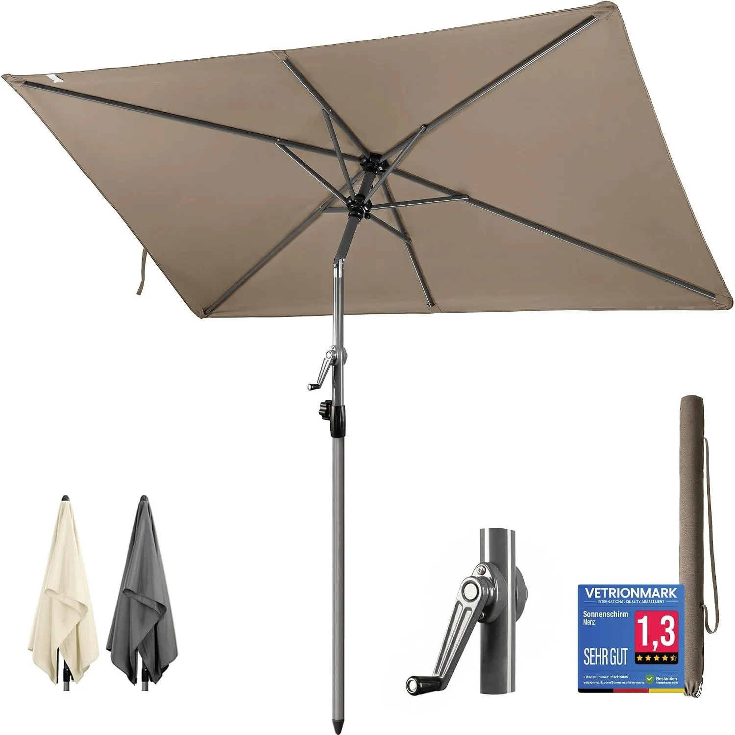 4smile Sonnenschirm Balkon mit Kurbel 210 × 140 cm, Taupe | Sonnenschirm rechteckig, Balkonschirm mit UV 50+, Sonnensch…