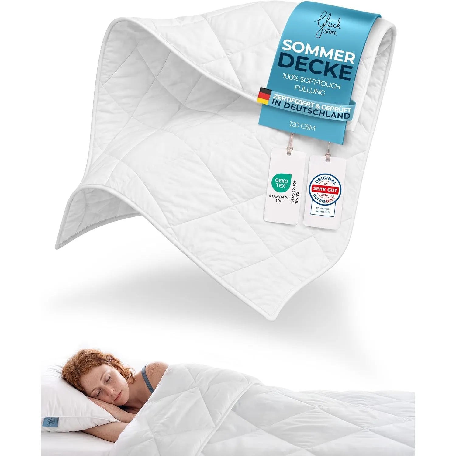 Glückstoff® Sommerdecke 155x220 cm - Dünne & Kühlende Sommerbettdecke