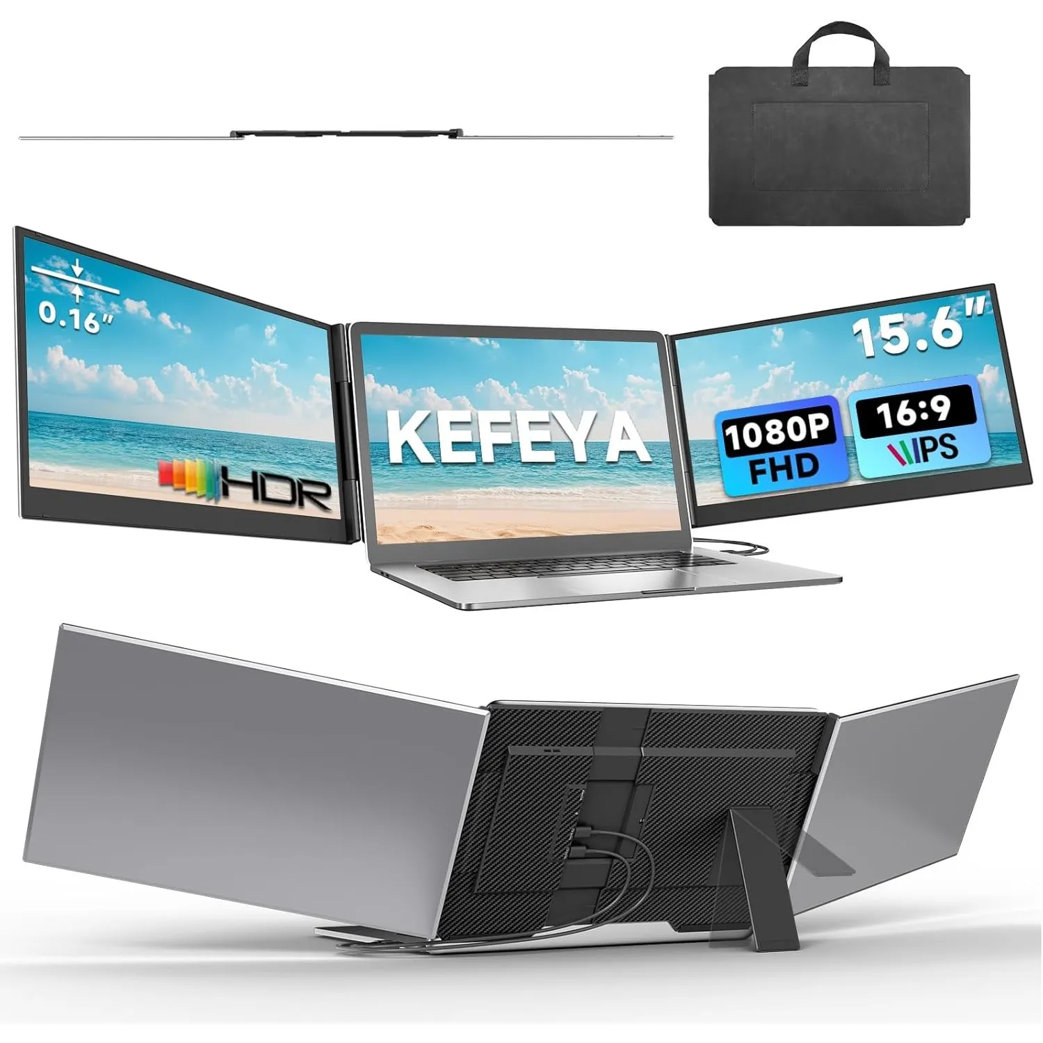 KEFEYA Laptop Bildschirm Erweiterung 15,6", FHD 1080P HDR Triple Monitor, IPS Ultradünn Niedriges Blaulicht Laptop Moni…