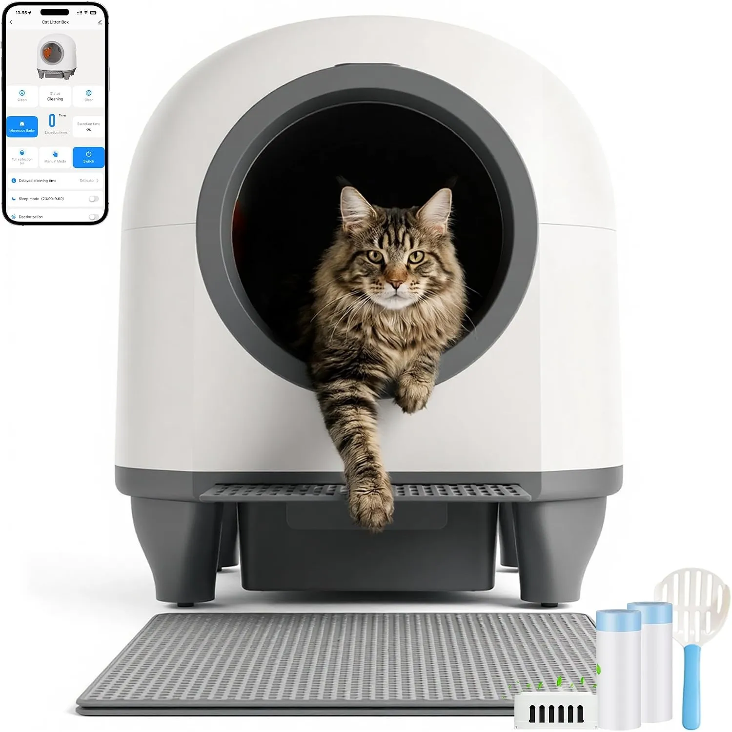 JUMMICO Selbstreinigende Katzentoilette, 90 Liter,XXL katzenklo selbstreinigend, APP-gesteuert, Desodoriert, Mit Katzen…