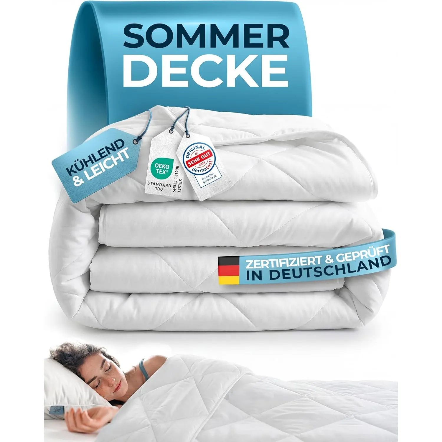 Glückstoff® Sommerdecke 220x240cm [Zertifiziert IN Deutschland] - Sommer Bettdecke mit 100% Öko-Tex Füllung - Sommerbet…