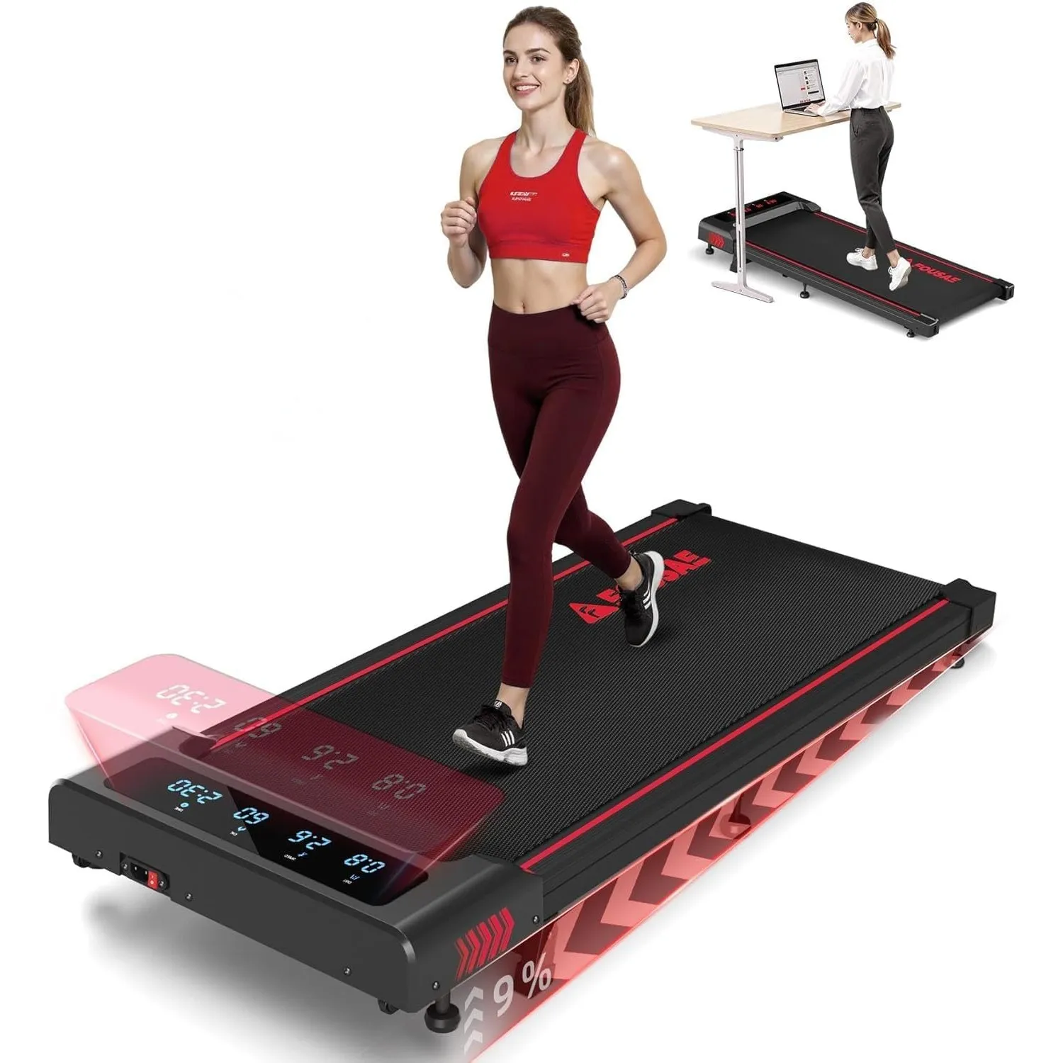Walking Pad Laufband für Zuhause, 4-IN 1 Laufband Schreibtisch mit 9% Steigung, 2.5HP Walking Machine mit LED-Anzeige, …