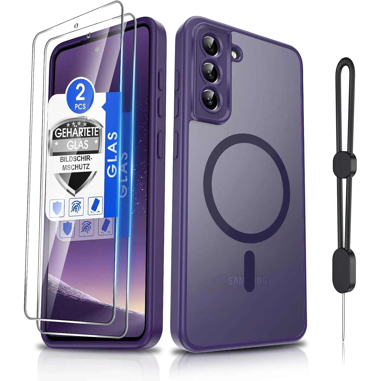 Dizn Hülle für Samsung Galaxy S21-FE 5G: [Nicht für S21], 2 Panzerfolie, Kameraschutz, Kompatibel mit MagSafe, Handyket…