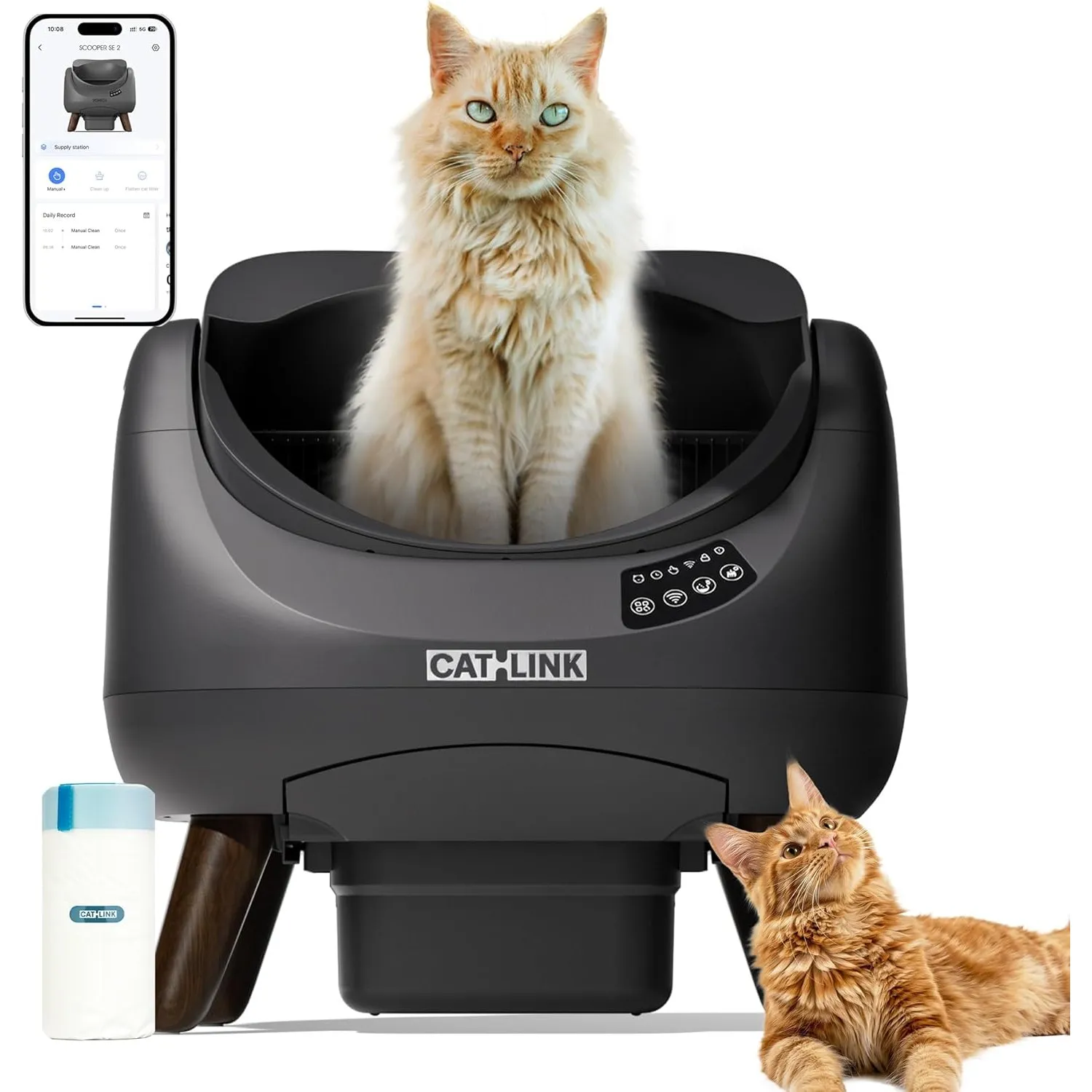 CATLINK Selbstreinigende Katzentoilette, Katzenklo XXL mit offenem Top-Design, 5 GHz WLAN, 12L Großvolumen, Für alle St…