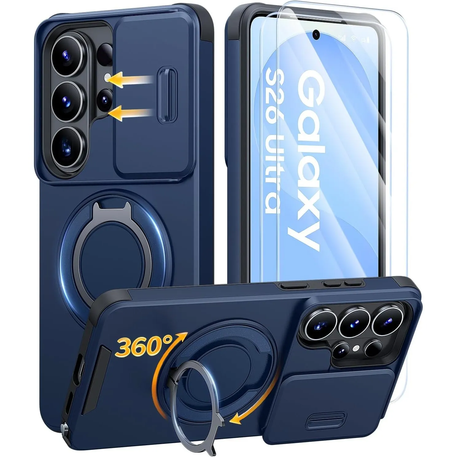 AOUIA für Samsung Galaxy S26 Ultra Hülle mit 2 Stück Panzerglas, Kameraschutz, Kompatibel mit MagSafe, Ringständer 360°…