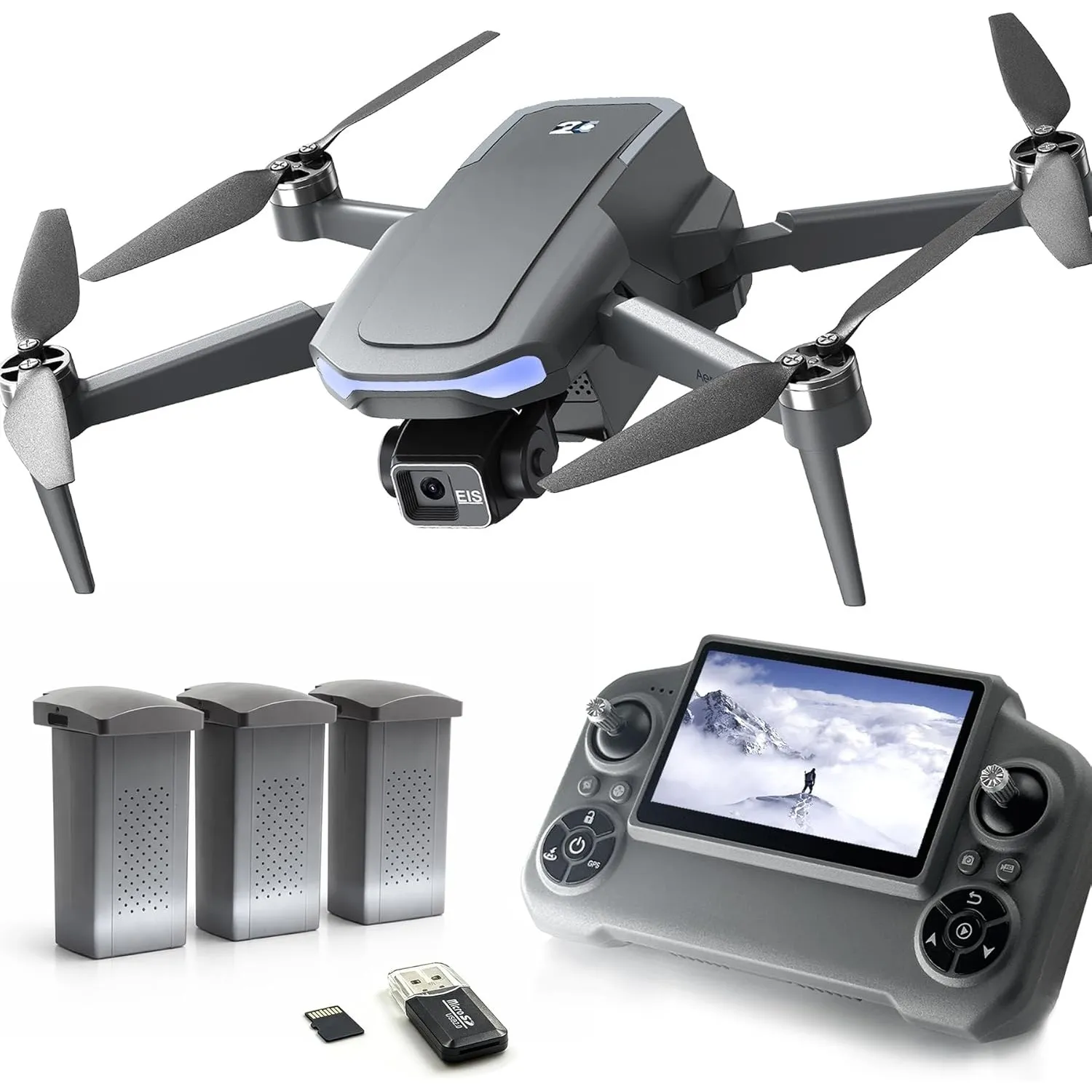 3-Achsen Gimbal GPS Drohne mit 4K Kamera, 4.5" HD Screen Fernsteuerung, 90Min Flugzeit (3 Akkus), 3000M Übertragungsrei…