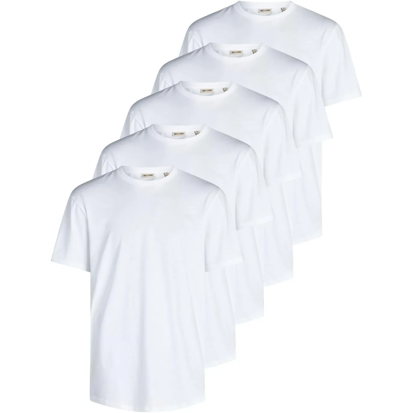 Only & Sons Tshirt Herren Regular Fit ONSJEFF LONGY 5er Set Pack lang geschnitten Rundhals Kurzarm Sommer Tee Shirt Bas…