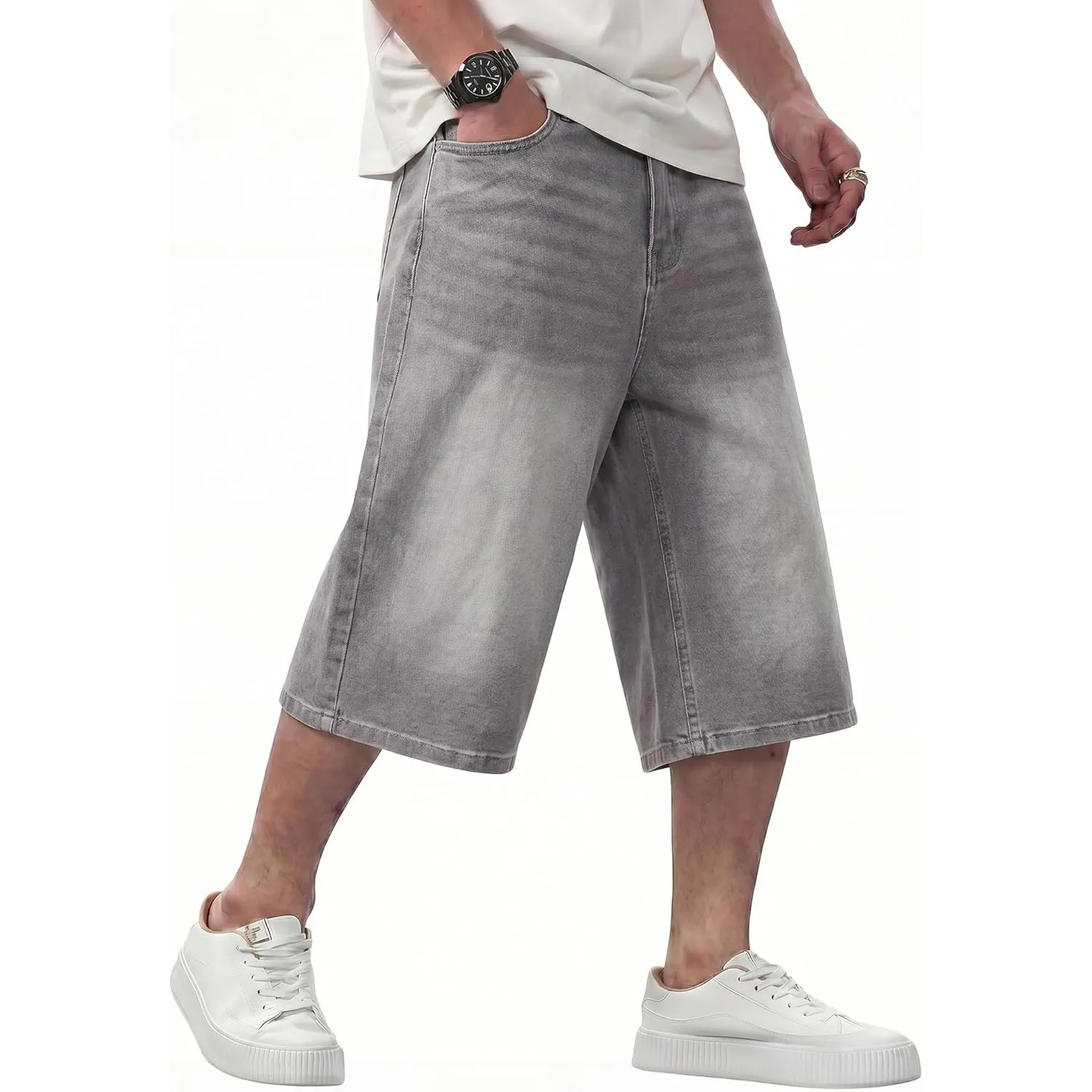 JMIERR Jeans Shorts Herren 3/4 Baggy Kurze Hosen Sommer Casual Weite Bermuda Kurze Jeans Herren Stretch Y2K Streetwear …