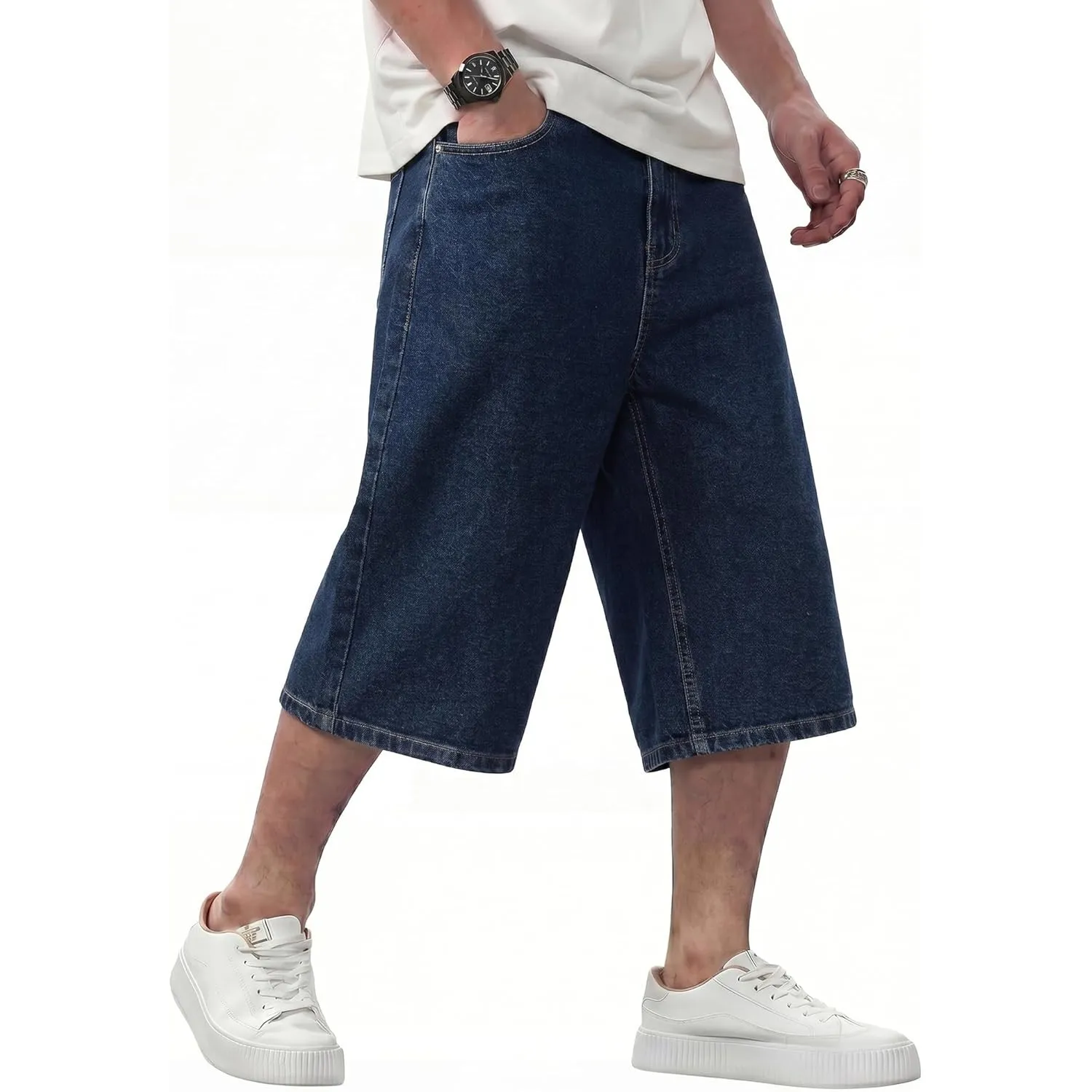 JMIERR Kurze Jeans Shorts Herren Baggy Stretch 3/4 Hose | Casual Y2K Kurze Hosen,Loose Fit,Atmungsaktiv,Streetwear Deni…