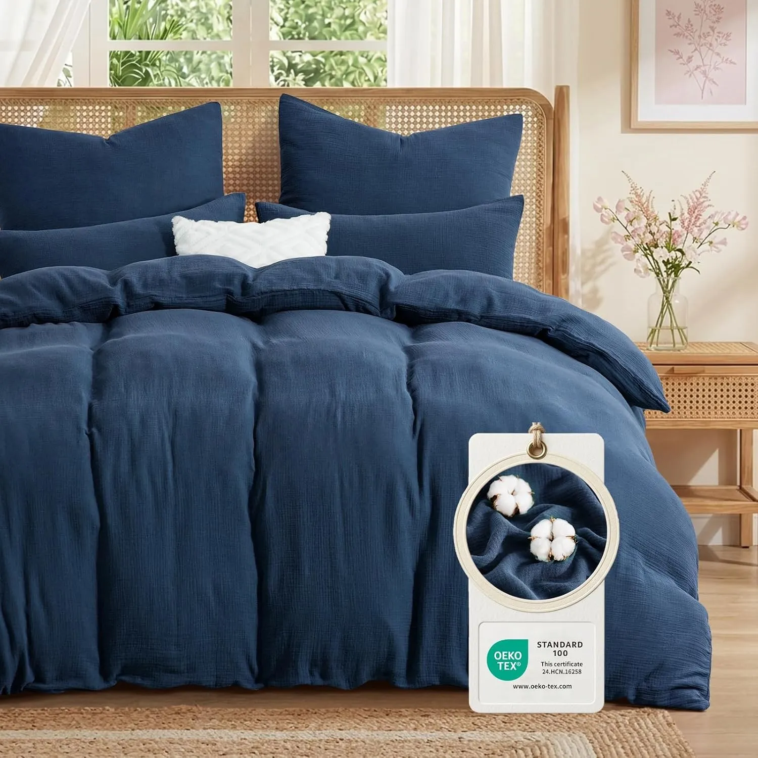 Aisbo Musselin Bettwäsche 200x220 3teilig Blau, 100% Baumwolle Oeko-TEX®