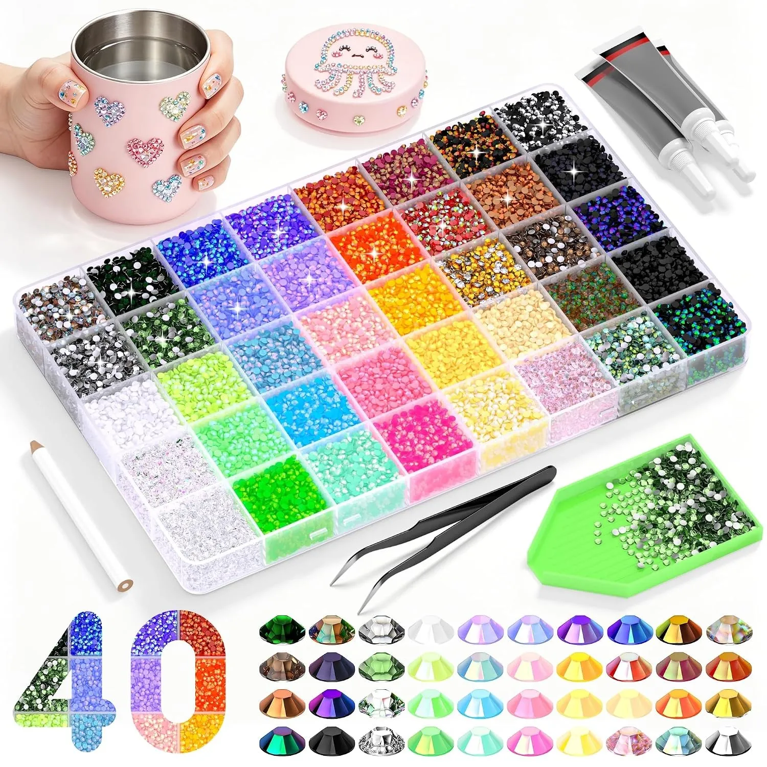Kimsky 40000 PCS Bedazzler Kit, 40 Farben Strasssteine für Nägel, Bedazzle
