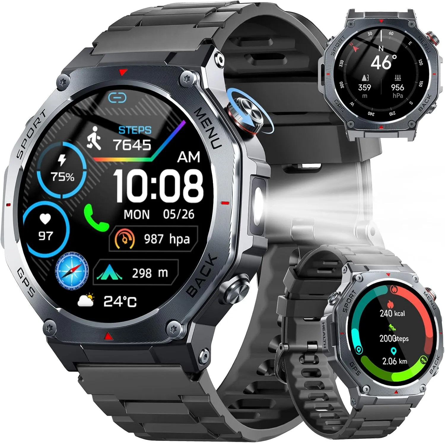 Smartwatch Men's GPS, 1.43 Inch AMOLED Military Fitness Watch with Bluetooth Calls, Compass 160+ Sports Modes, 5ATM Wat…
