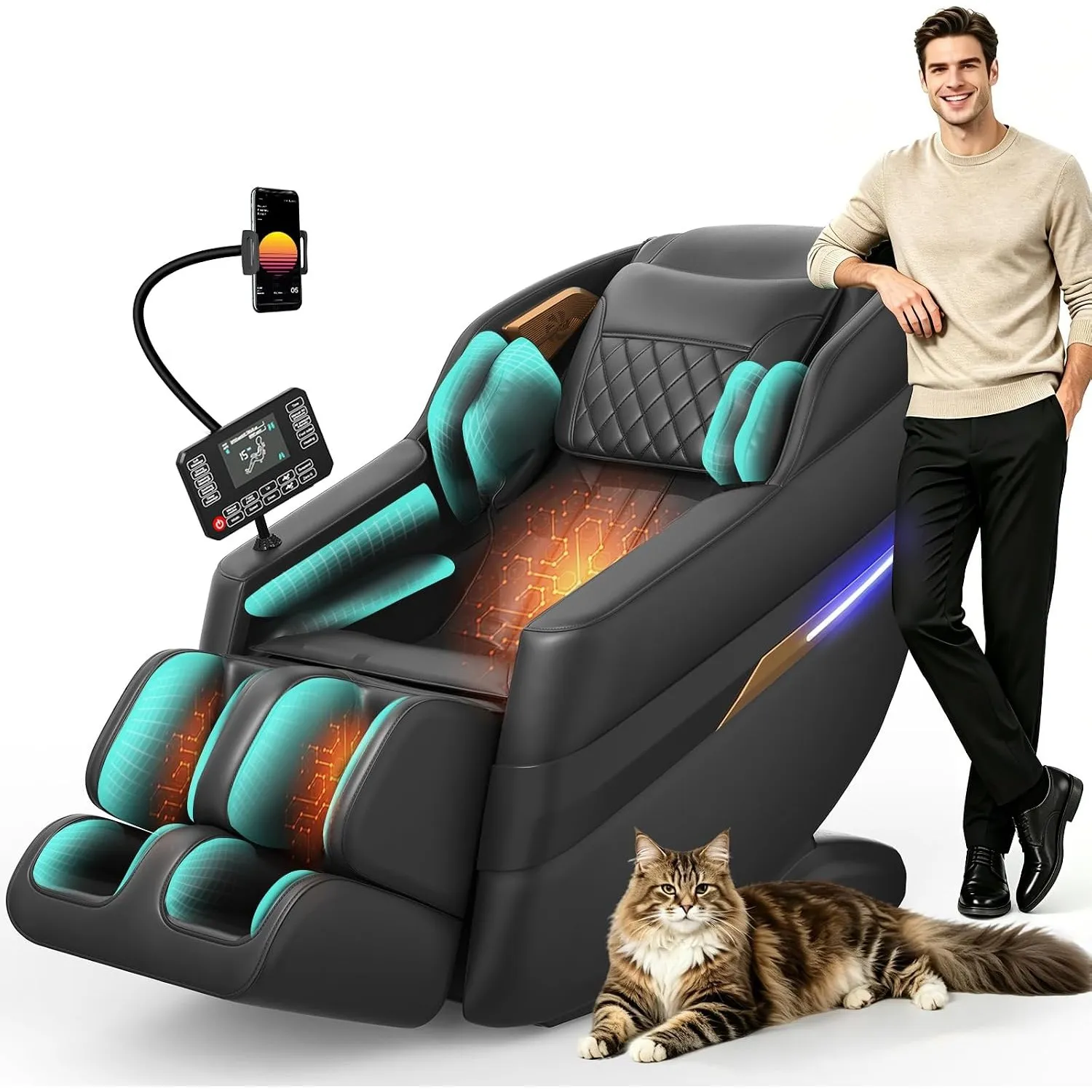3D SL-Track-Massagesessel, Ganzkörper-Massagesessel mit 8 Luftkammern, Heizfunktion für Beine und Taille, Fußrollenmass…