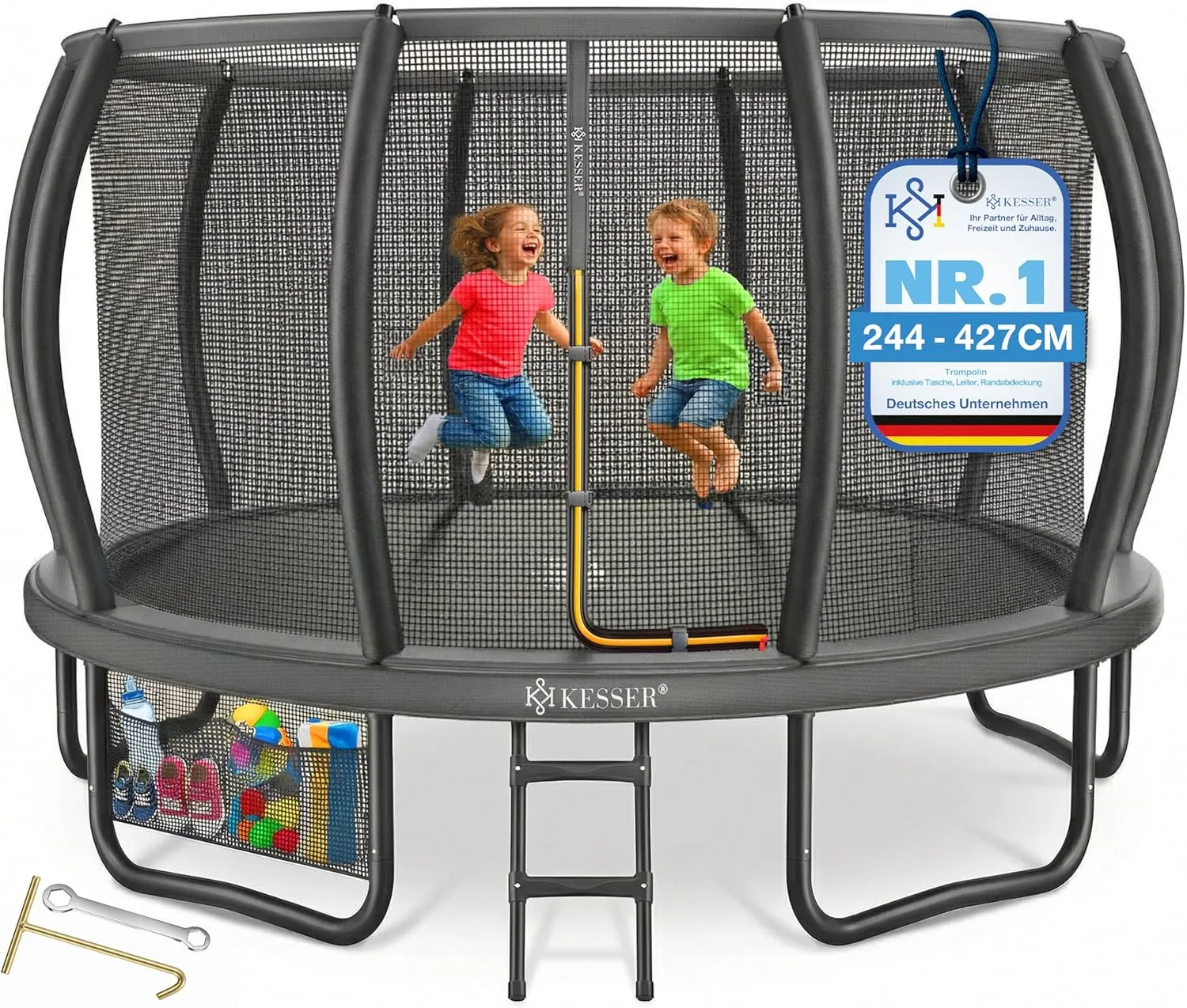 KESSER® Trampolin Outdoor Ø 244/305/366/427 cm, GS-Zertifikat, Gartentrampolin für Kinder & Erwachsene <150 kg mit Sich…