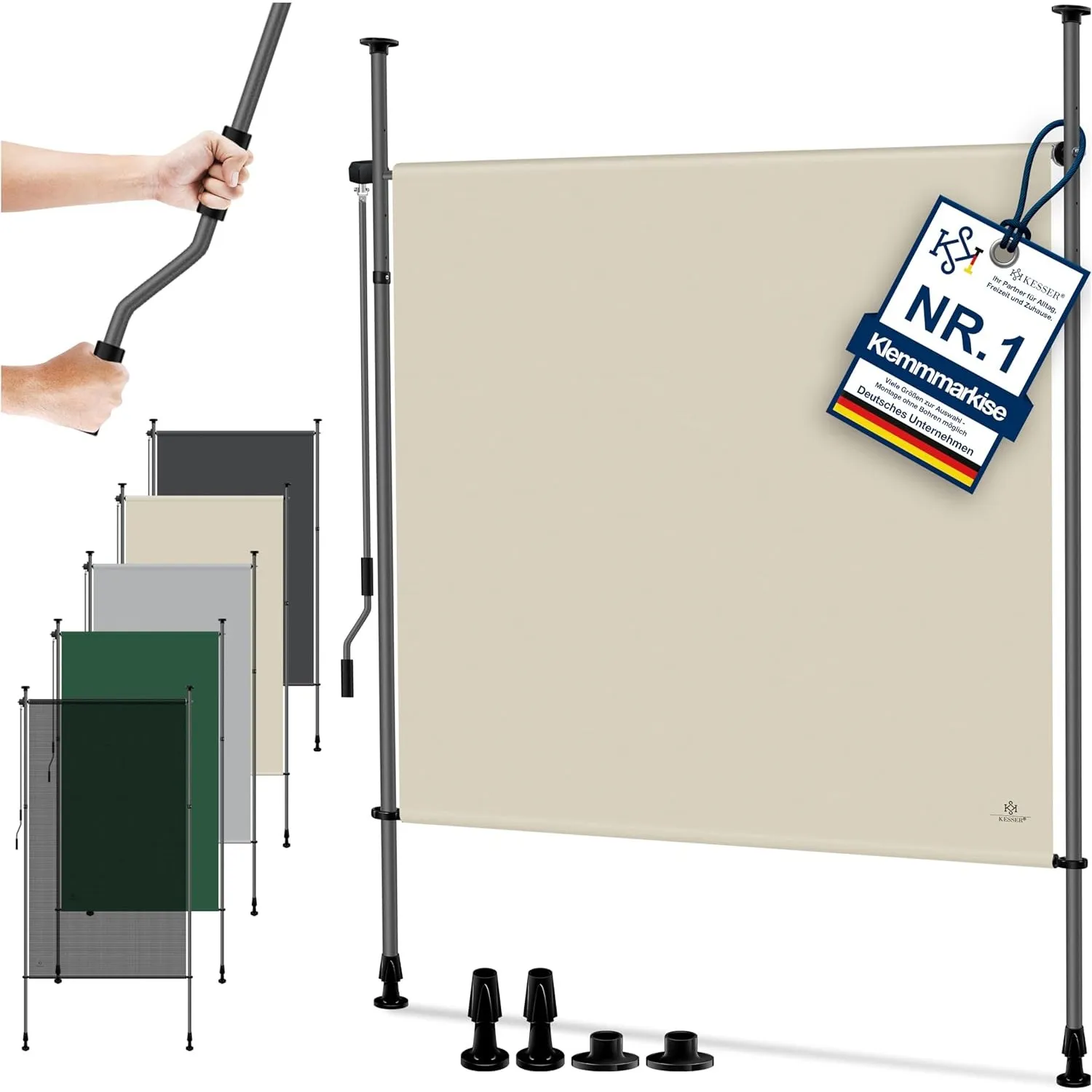 KESSER® Klemmmarkise 150x310 cm, Garten Balkon Sichtschutz wetterfest, Wind- & Sonnenschutz, Senkrechtmarkise mit Handk…