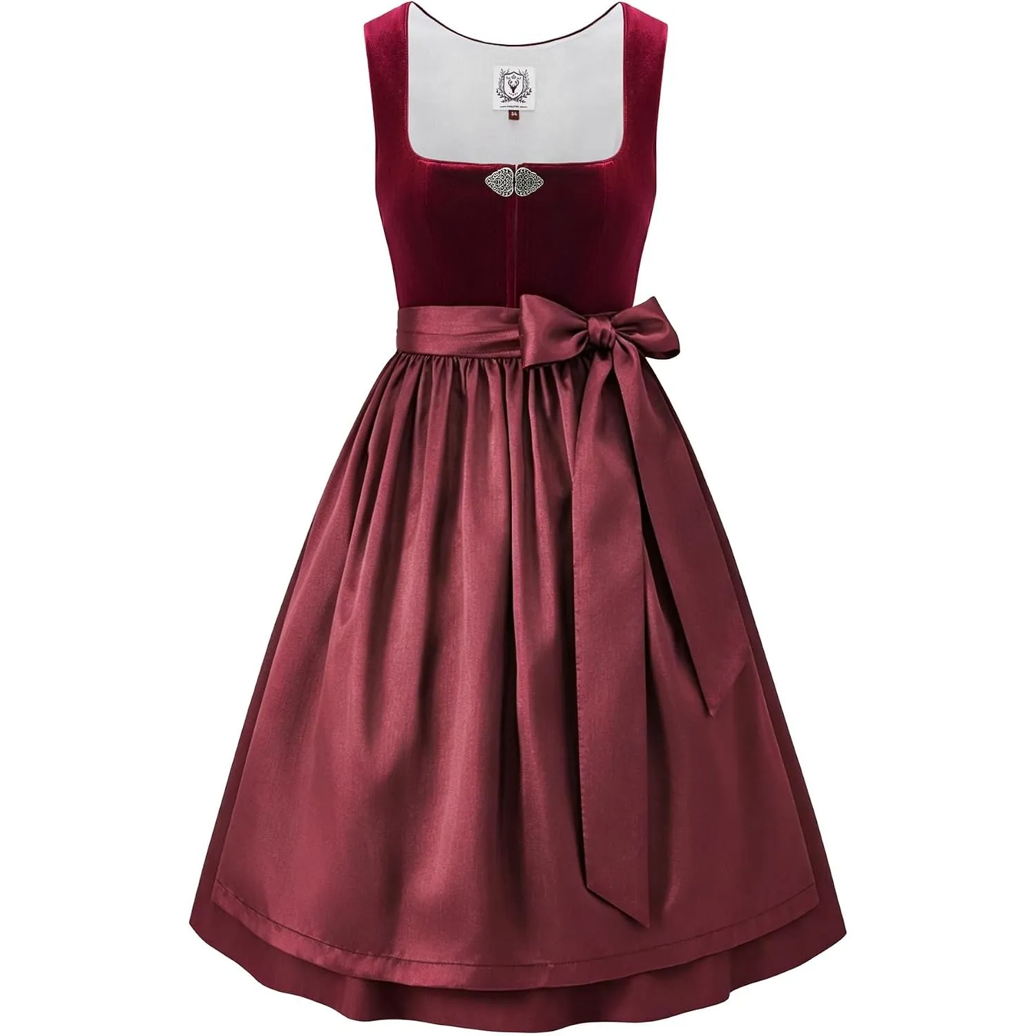 DIRNDLSTERN Damen Rot Trachtenkleid - Midi Oktoberfest Outfit Samt Dirndlkleid mit 60 cm Dirndlschürzen