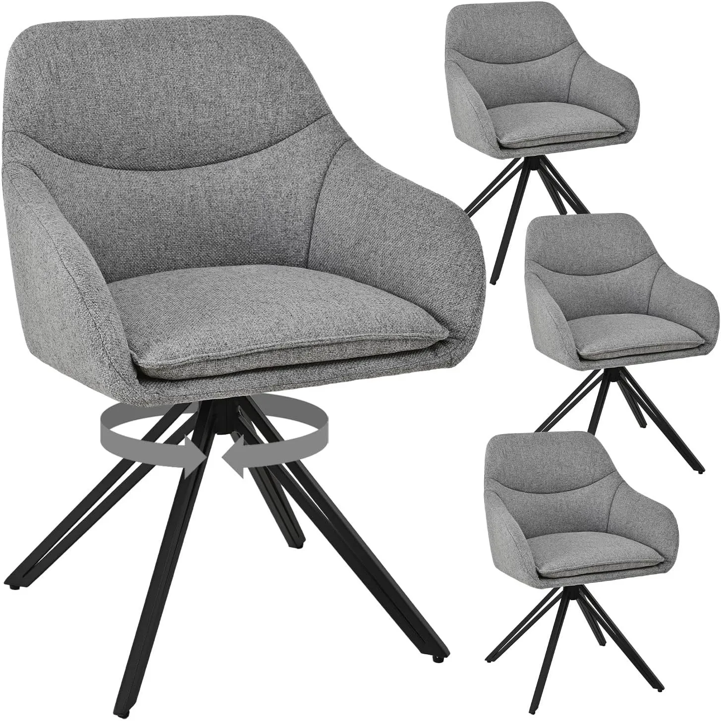 Esszimmerstühle Drehbar 4er Set mit Armlehne, Drehstuhl Esszimmer, Polsterstuhl, 360° drehbar, Küchenstuhl mit Metallbe…