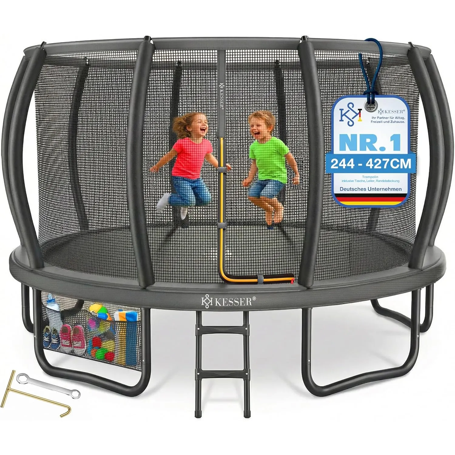 KESSER® Trampolin Outdoor Ø 244/305/366/427 cm, GS-Zertifikat, Gartentrampolin für Kinder & Erwachsene <150 kg mit Sich…