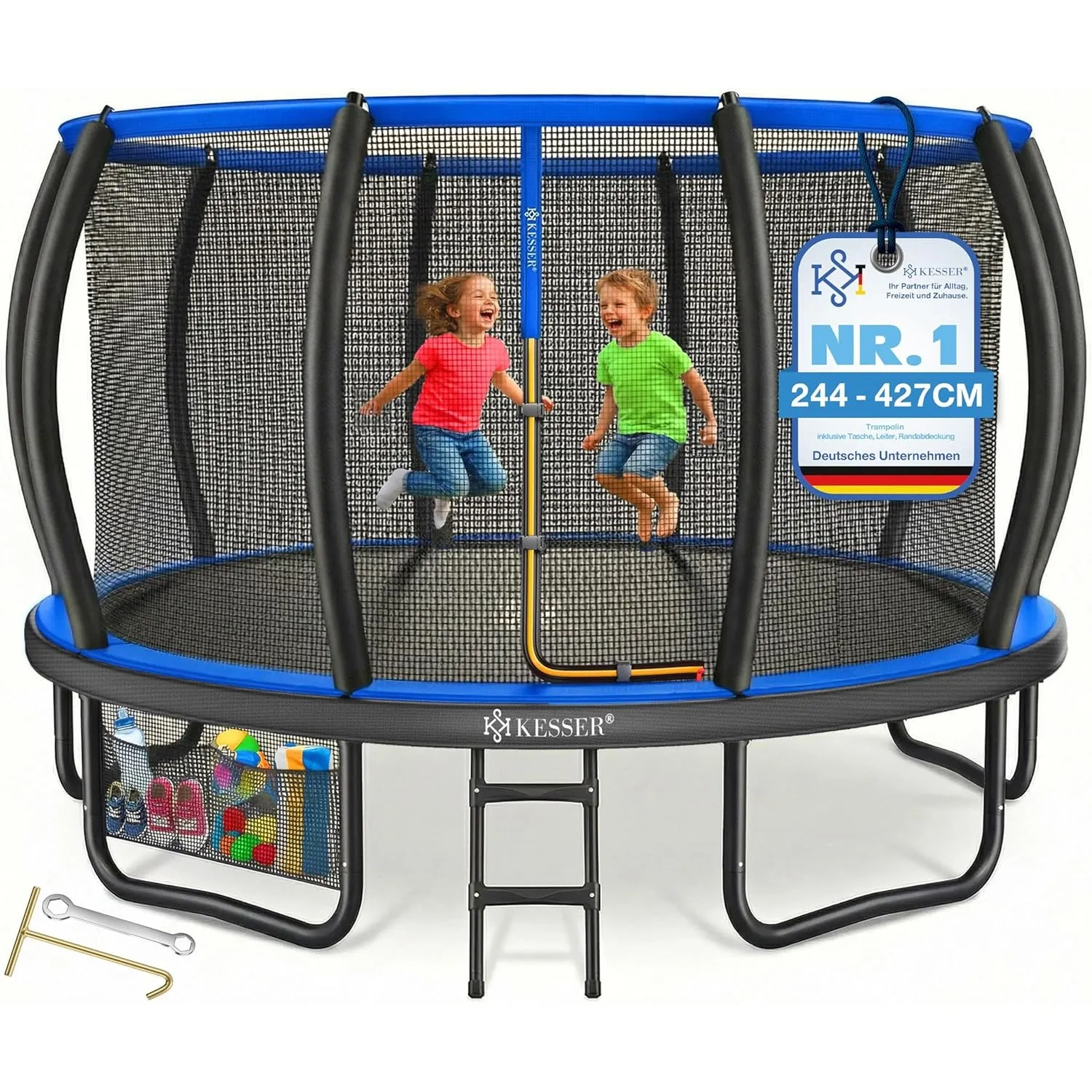 KESSER® Trampolin Outdoor Ø 244/305/366/427 cm, GS-Zertifikat, Gartentrampolin für Kinder & Erwachsene <150 kg mit Sich…