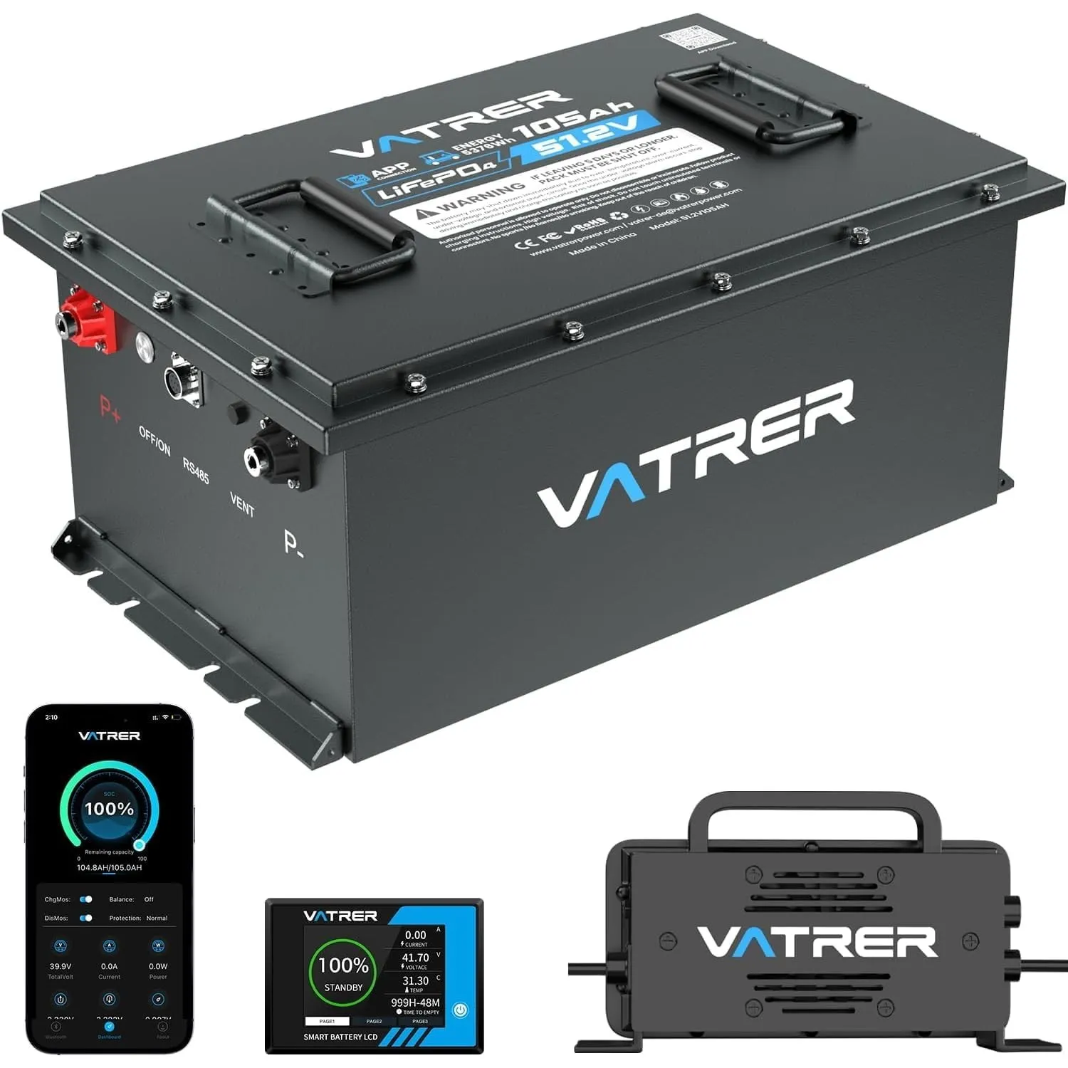 VATRER POWER 51,2V 105Ah LiFePO4 Golfwagen-Batterie, Metallgehäuse