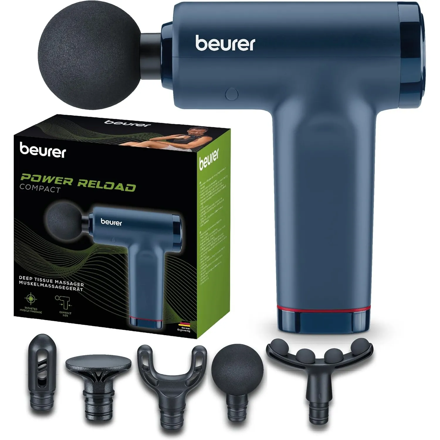 Beurer PowerReload compact Massagepistole, professionelle Triggerpunktmassage für Entspannung & Regeneration, kraftvoll…