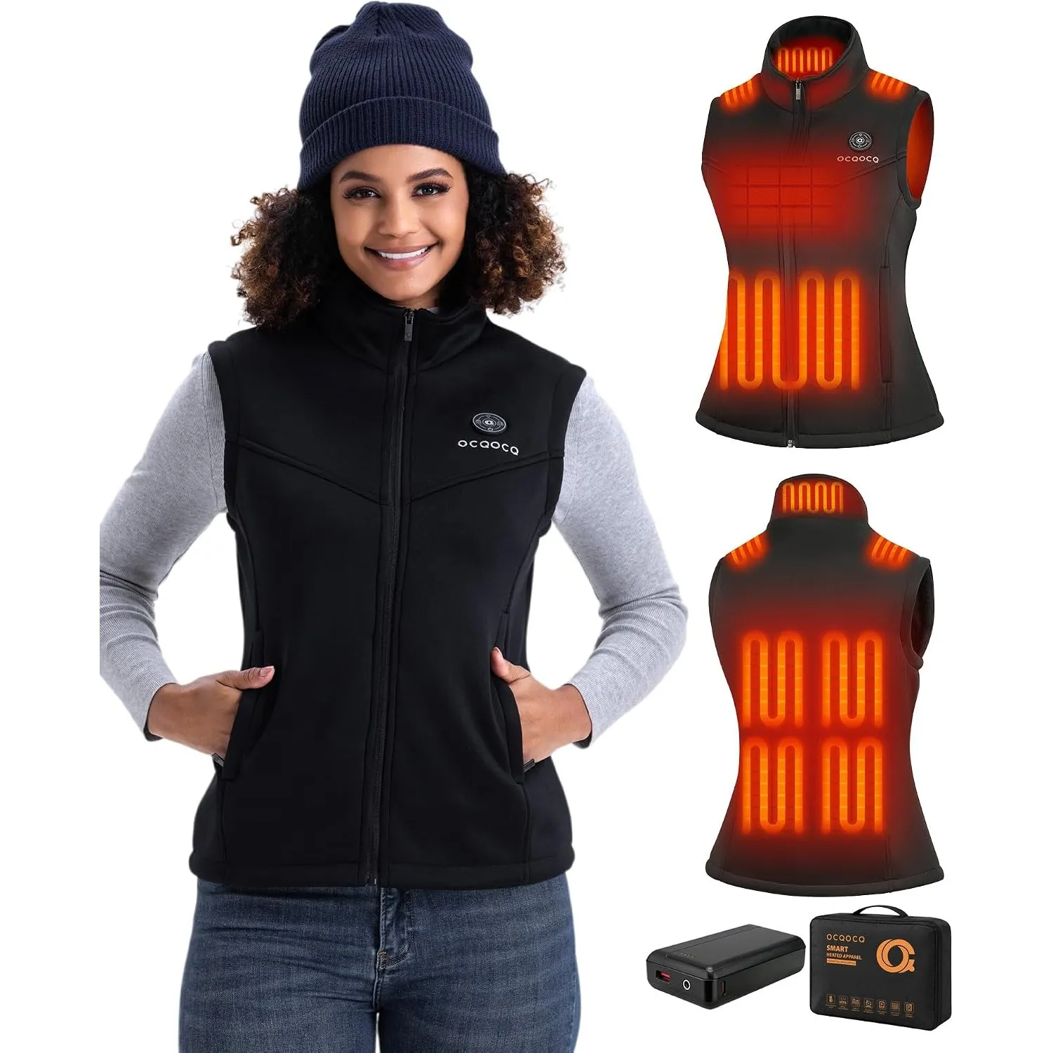 Fleece Heizweste Damen mit 16000mAh 7,4 Powerbank, Beheizbare Weste