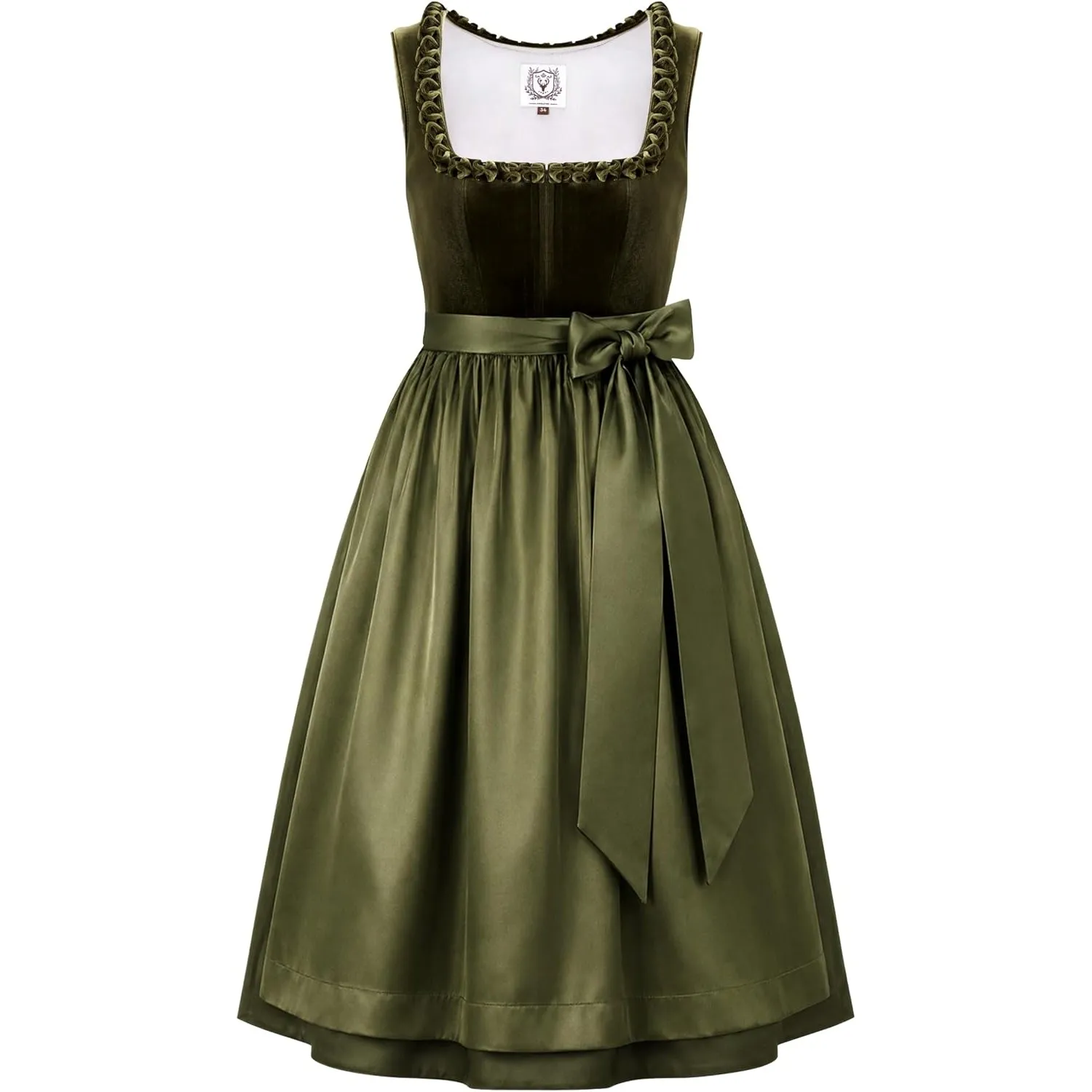 DIRNDLSTERN Damen Dirndlkleid Grün - Trachtenkleid Midi Smat Trachtenrock für Oktoberfest Volksfest