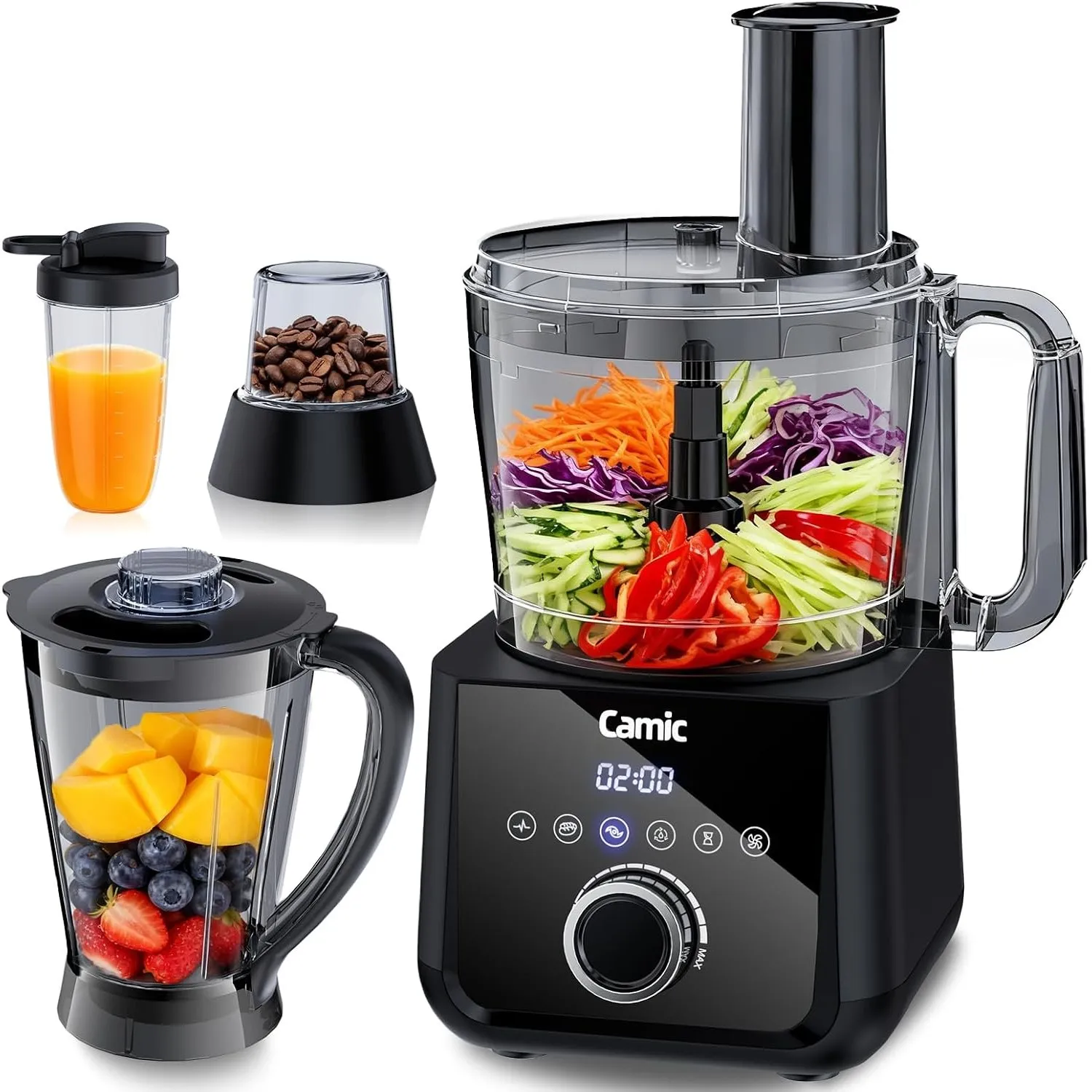 Camic Kompakte Küchenmaschine Food Processor 1500W Motor, 6 Funktionen, PowerChop, 3-in-1 Scheibe, Einfacher Zusammenba…