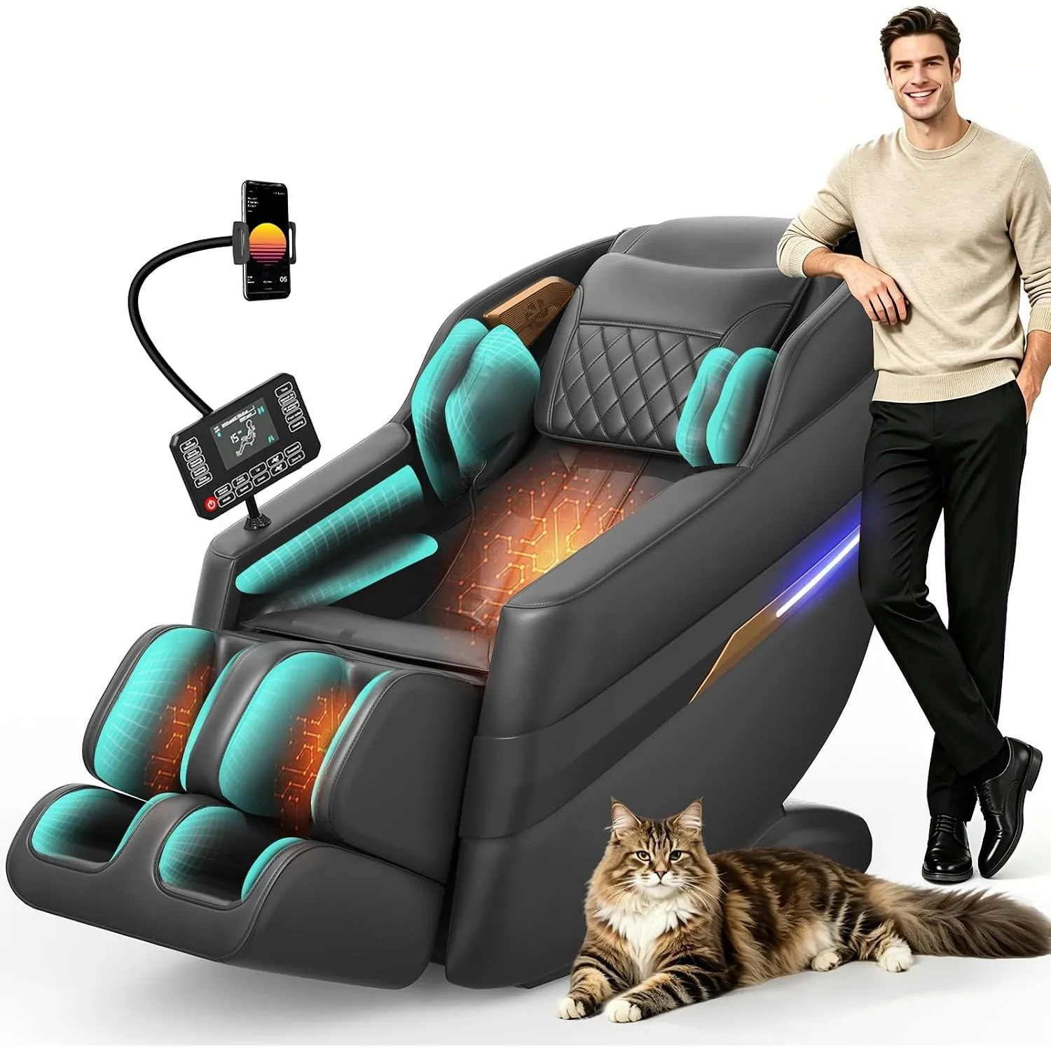 3D SL-Track-Massagesessel, Ganzkörper-Massagesessel mit 8 Luftkammern, Heizfunktion für Beine und Taille, Fußrollenmass…