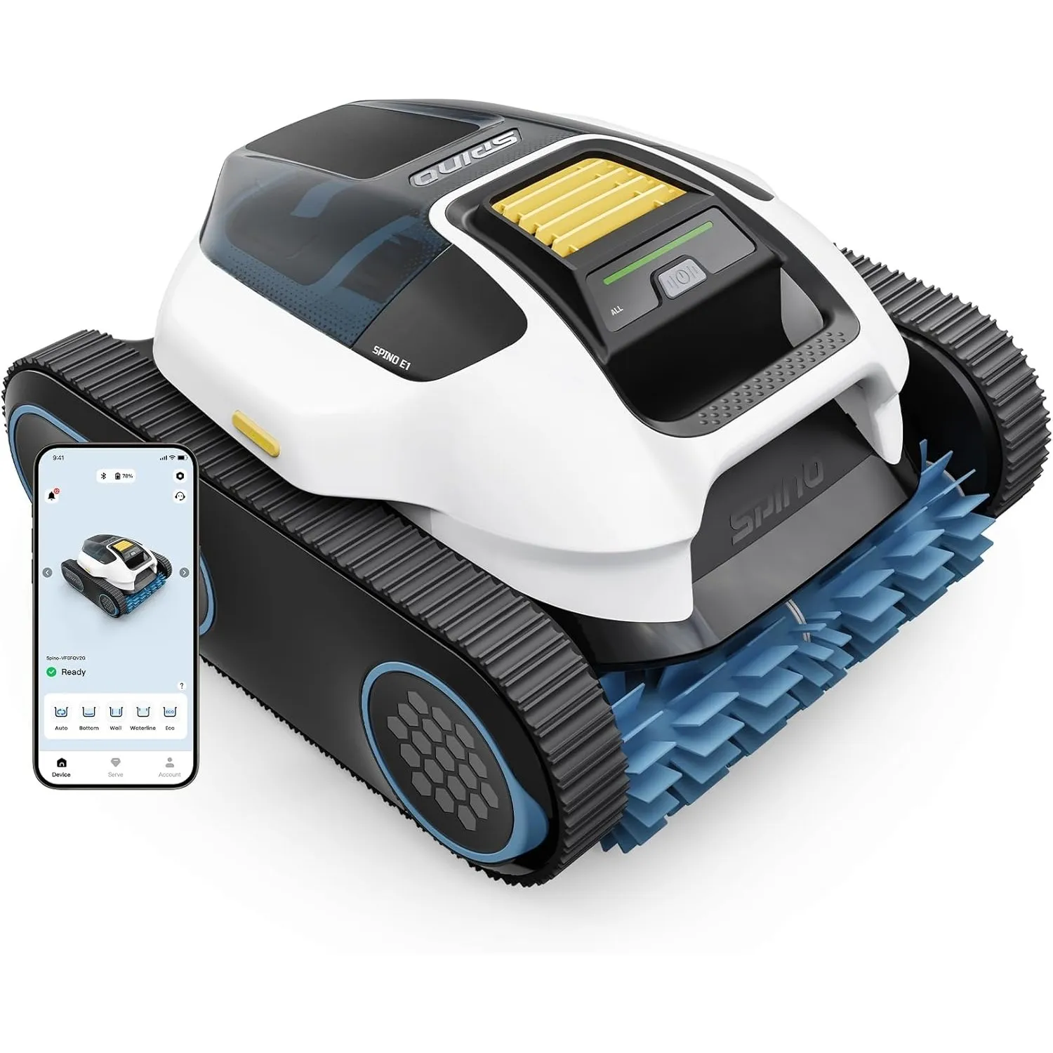 Spino E1 (2026 Neu) Poolroboter Wand und Boden, Wasserlinienreinigung | 21950 LPH Max, Laufzeit von 210 Minuten, 5 Modi…