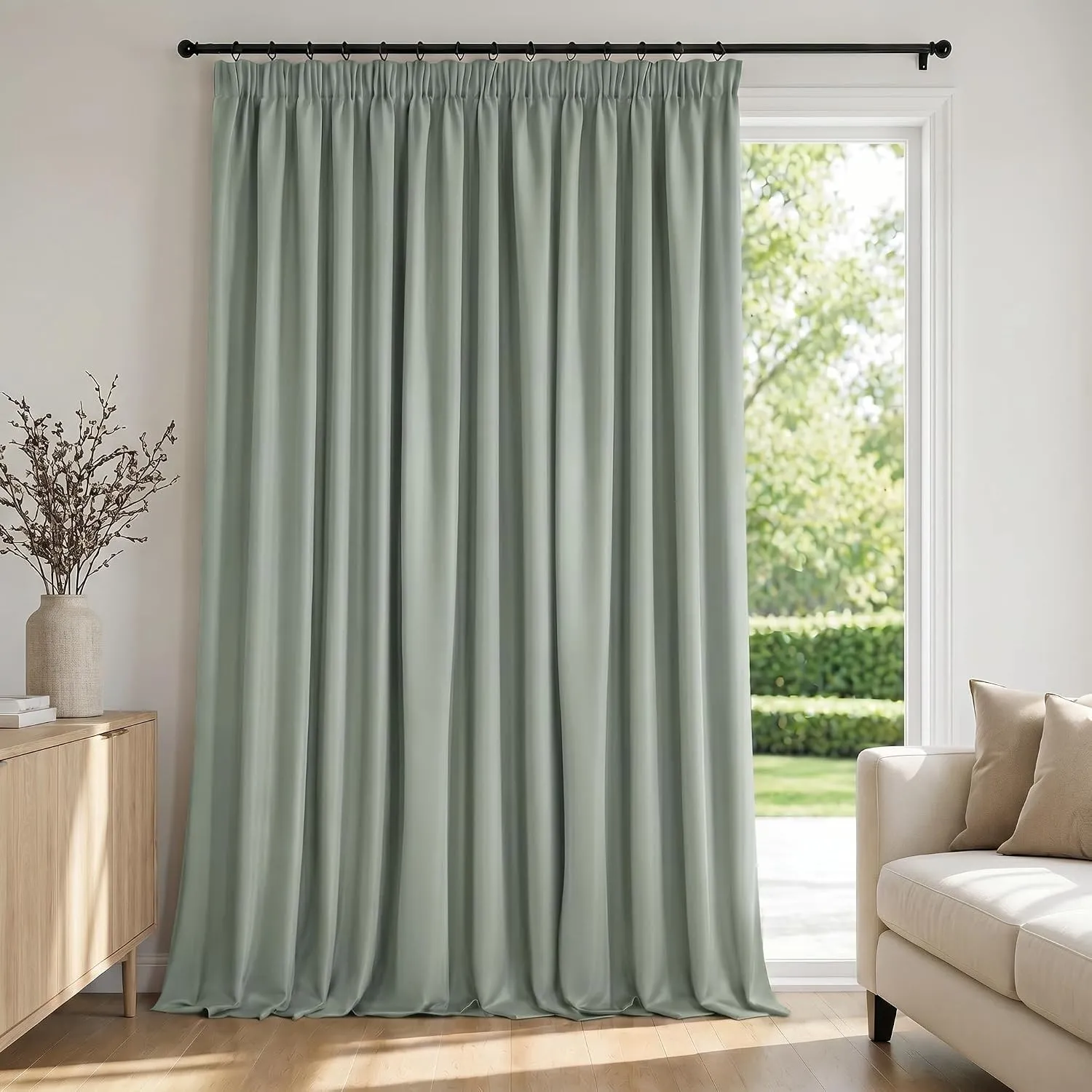 Deconovo Vorhänge Wohnzimmer Blickdicht mit Kräuselband Gardine Salbeigrün | 1er Set, H 220 x B 300 cm, Vorhang Schiene…