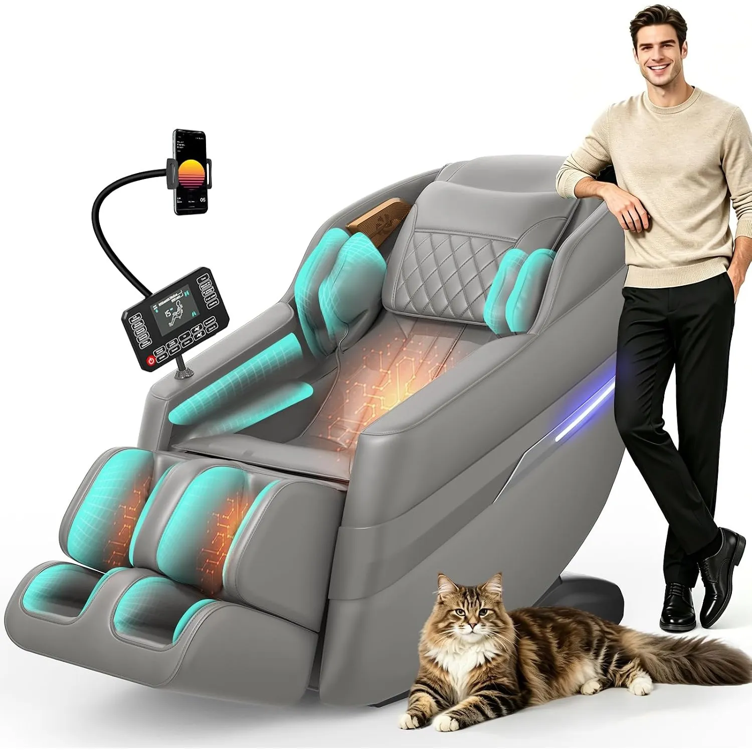 3D SL-Track-Massagesessel, Ganzkörper-Massagesessel mit 8 Luftkammern, Heizfunktion für Beine und Taille, Fußrollenmass…
